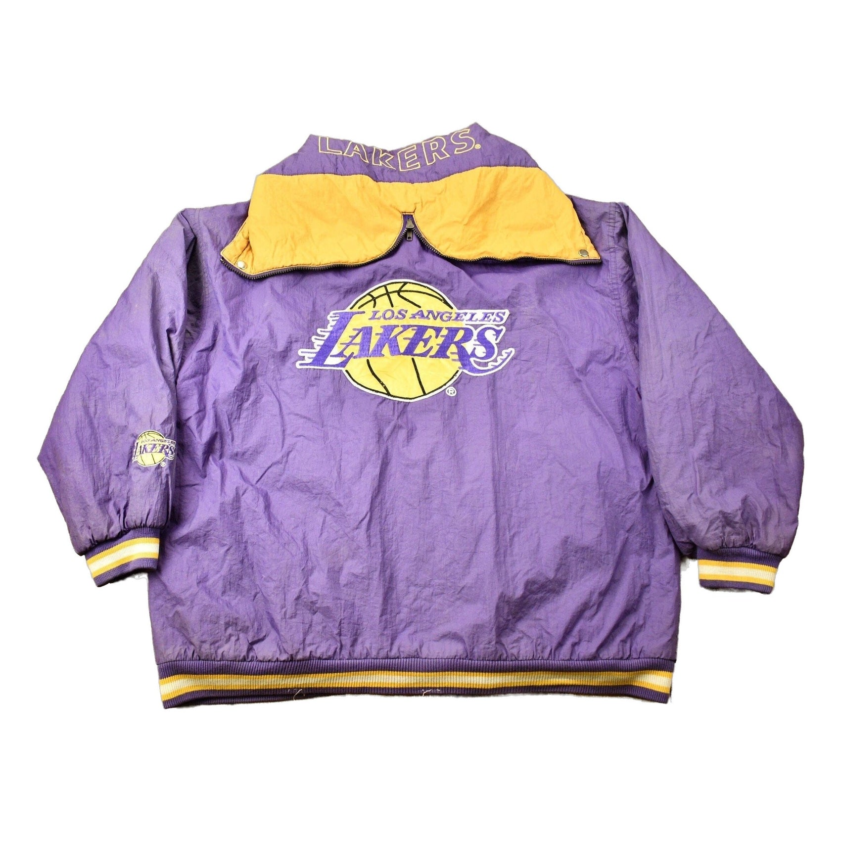 Proper Vintage Clothing > Gender Neutral Adult Clothing > Jackets & Coats Vintage 1990s Los Angeles Lakers NBA Full Zip Puffer Jacket / Game Day Jacket / Lakers / Color Block / Sportswear / Patchwork / Embroidered