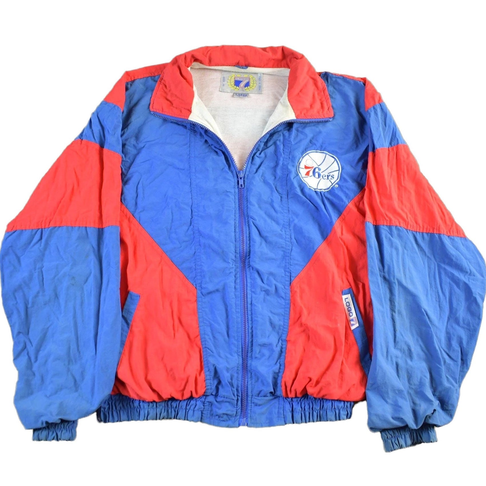 Proper Vintage Clothing > Gender Neutral Adult Clothing > Jackets & Coats Vintage 1990s Philadelphia 76ers Logo 7 NBA Windbreaker Men's Large / 90s Basketball Jacket / Zip Up Coat / Sportswear