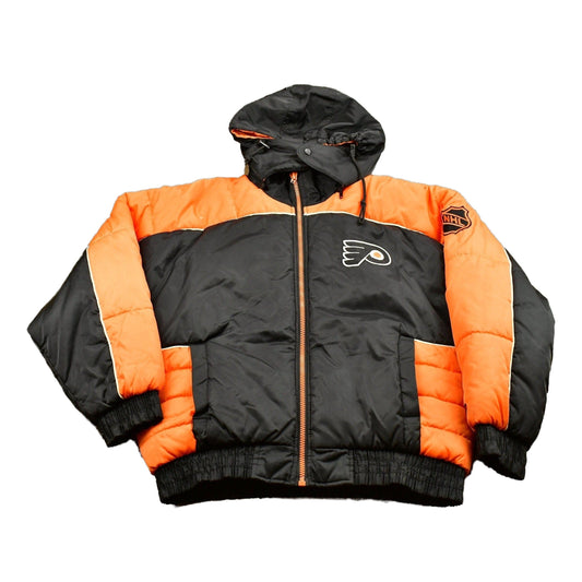 Proper Vintage Clothing > Gender Neutral Adult Clothing > Jackets & Coats Vintage 1990s Philadelphia Flyers NHL Pro Player Puffer Jacket / NHL Hockey Team Logo / Winter Sportswear / Streetwear / Color Block