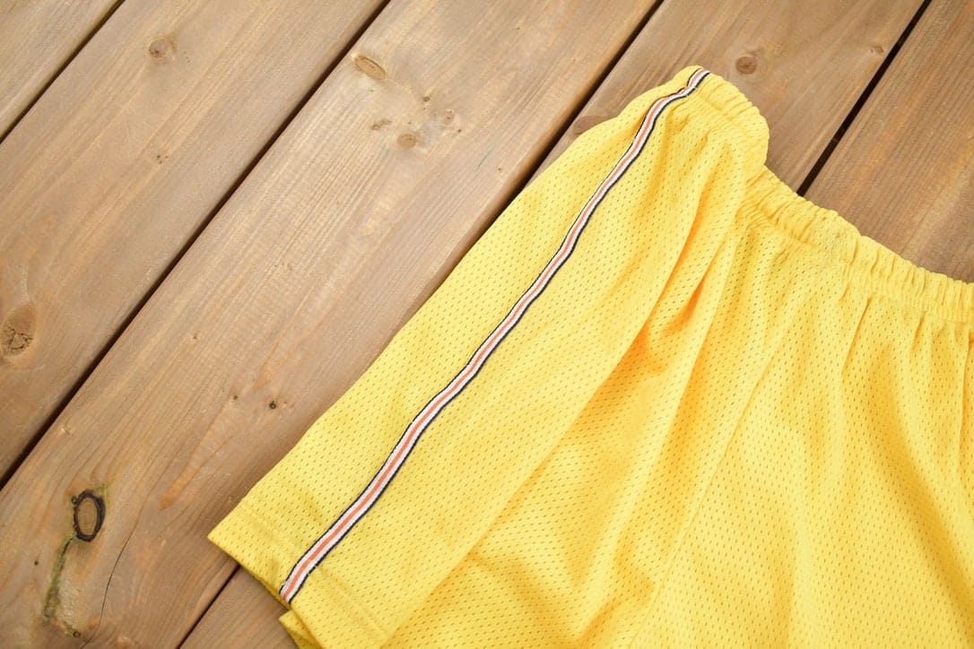 Proper Vintage Clothing > Gender Neutral Adult Clothing > Shorts Vintage 1980s The Body Co Athletic Shorts Size Small / 80s Clothing / Vintage Short Shorts / Made in USA / Summer Wear / Yellow/ Jorts