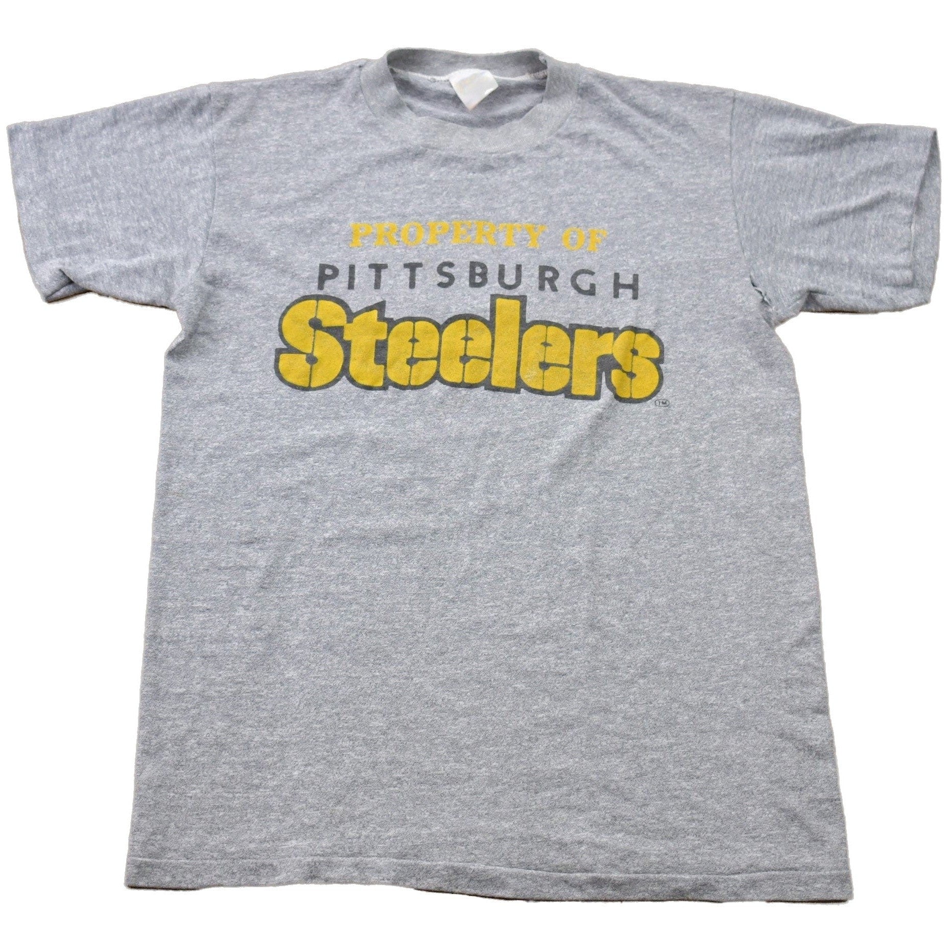 Proper Vintage Clothing > Gender Neutral Adult Clothing > Tops & Tees > T Shirts Vintage 1980s Property of Pittsburgh Steelers NFL Graphic T-Shirt / Single Stitch / NFL / 80s Streetwear / Athleisure / Sportswear