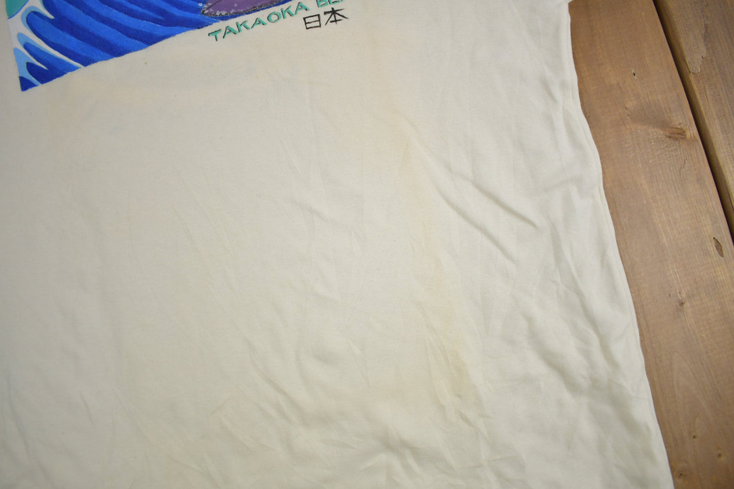 Proper Vintage Clothing > Gender Neutral Adult Clothing > Tops & Tees > T Shirts Vintage 1980s Takaoka Beach Club Surfing Graphic Souvenir T Shirt / Vintage Japan / Made In USA / Vacation Tee / Travel T Shirt / Mockneck