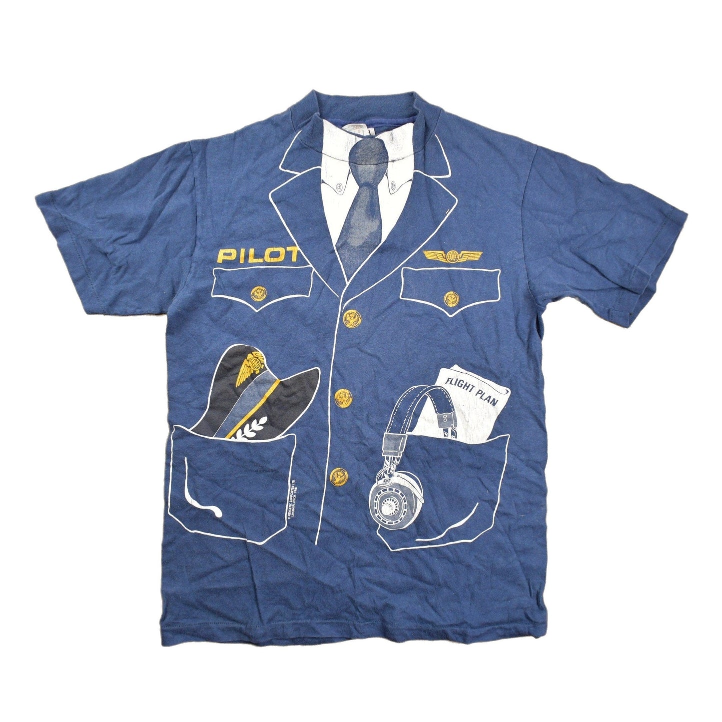 Proper Vintage Clothing > Gender Neutral Adult Clothing > Tops & Tees > T Shirts Vintage 1981 Pilot Uniform Graphic T Shirt Single Stitch / Vintage T Shirt / Streetwear / Graphic Tee / Made In USA / Vintage Pilot