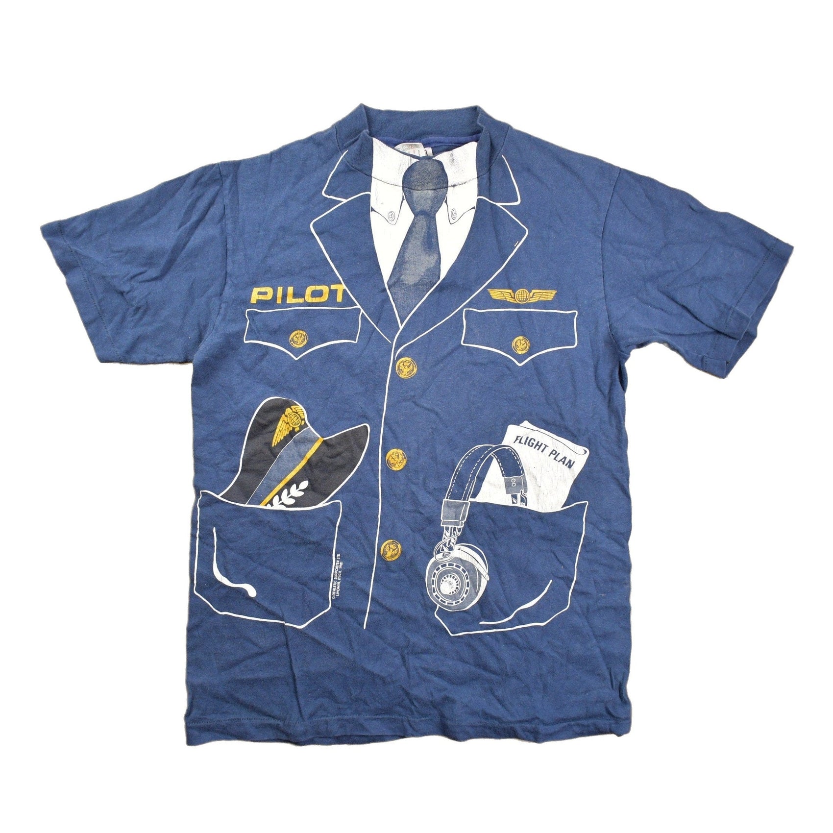 Proper Vintage Clothing > Gender Neutral Adult Clothing > Tops & Tees > T Shirts Vintage 1981 Pilot Uniform Graphic T Shirt Single Stitch / Vintage T Shirt / Streetwear / Graphic Tee / Made In USA / Vintage Pilot