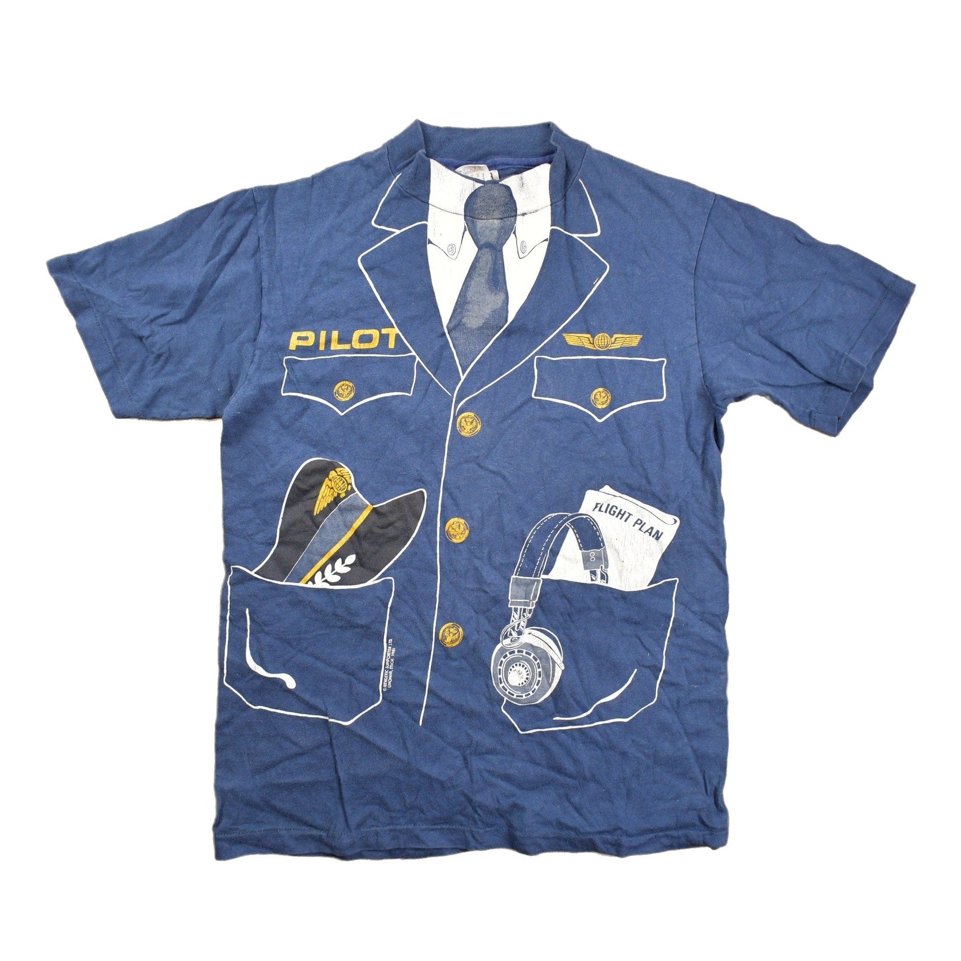 Proper Vintage Clothing > Gender Neutral Adult Clothing > Tops & Tees > T Shirts Vintage 1981 Pilot Uniform Graphic T Shirt Single Stitch / Vintage T Shirt / Streetwear / Graphic Tee / Made In USA / Vintage Pilot