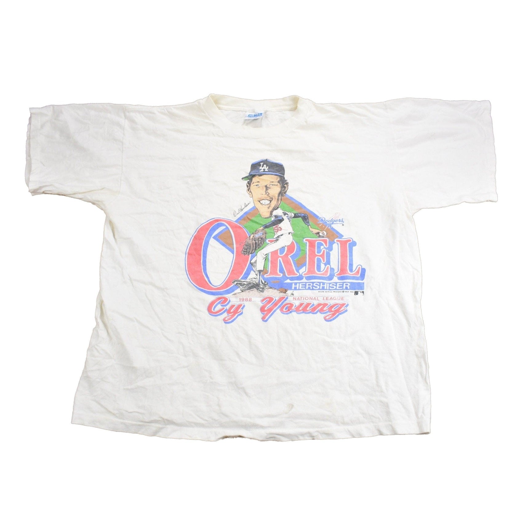 Proper Vintage Clothing > Gender Neutral Adult Clothing > Tops & Tees > T Shirts Vintage 1988 Orell Hershisher LA Dodgers MLB Graphic T-Shirt / Made In USA / Single Stitch / Baseball / Salem Sportswear