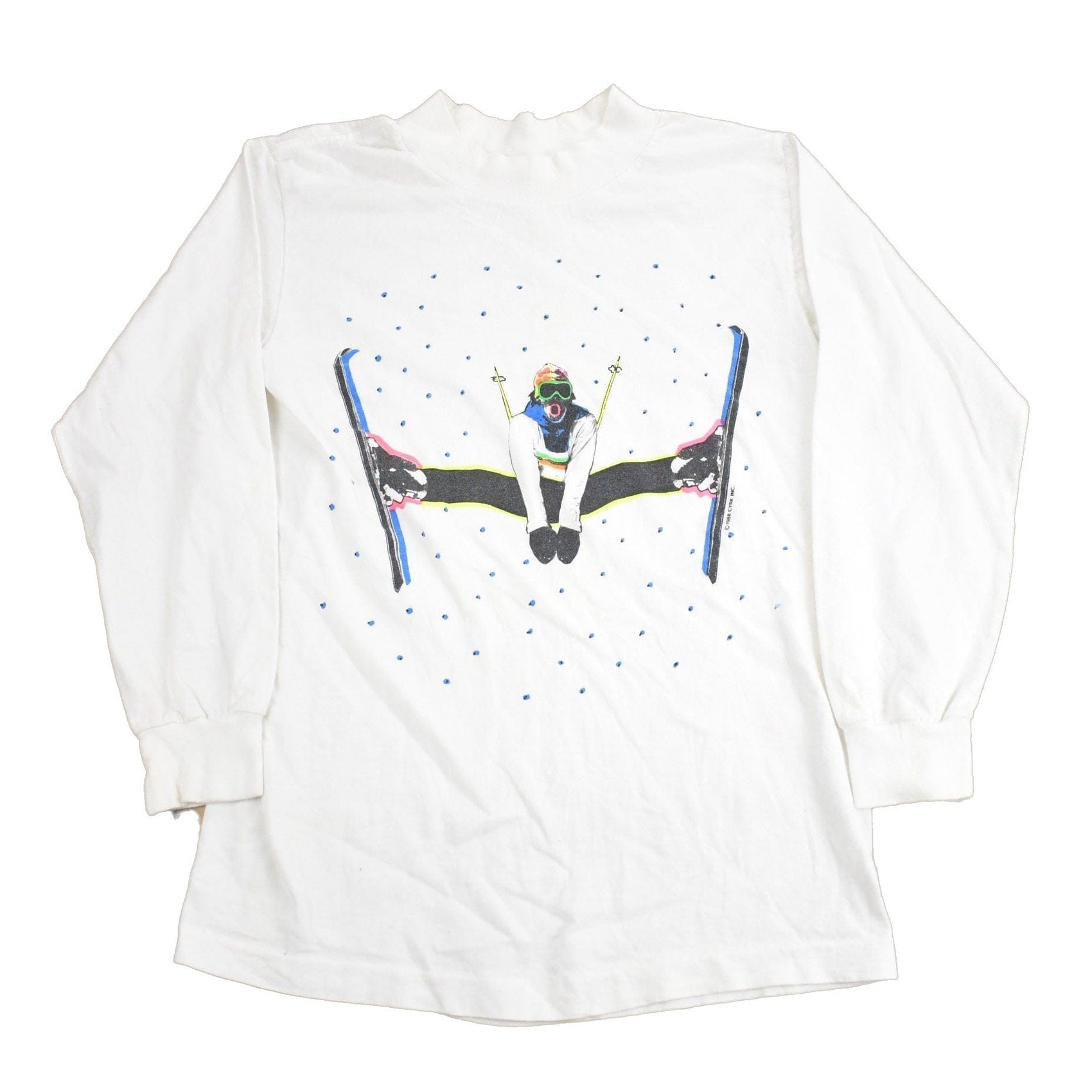 Proper Vintage Clothing > Gender Neutral Adult Clothing > Tops & Tees > T Shirts Vintage 1988 Skier Graphic Long Sleeve T Shirt / Vintage T Shirt / Streetwear / Graphic Tee / Single Stitch / Made In USA