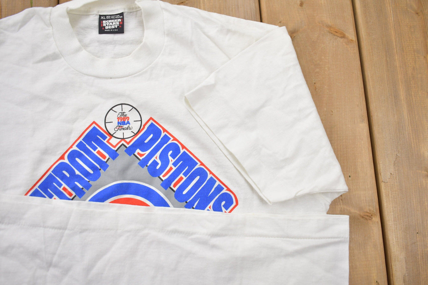 Proper Vintage Clothing > Gender Neutral Adult Clothing > Tops & Tees > T Shirts Vintage 1989 Detroit Pistons NBA Eastern Conference Champions Graphic T-Shirt / Made In USA / Single Stitch / NBA Basketball / Bad Boys