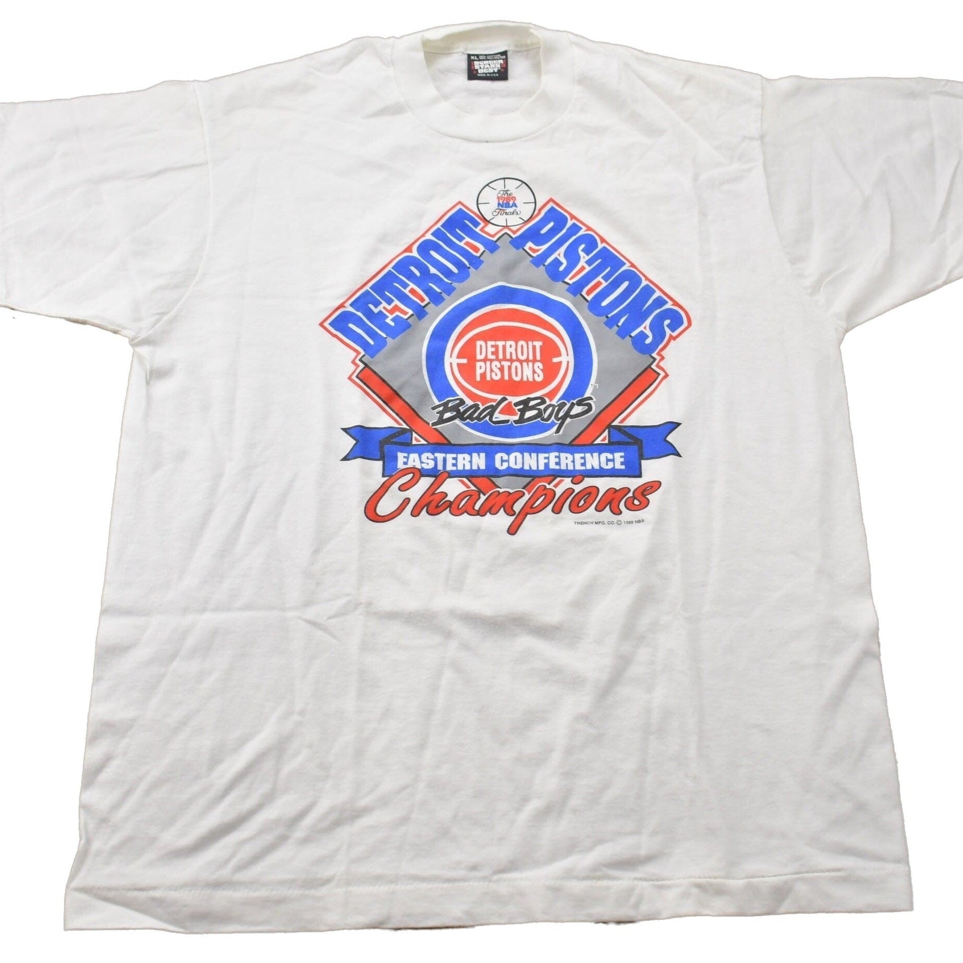Proper Vintage Clothing > Gender Neutral Adult Clothing > Tops & Tees > T Shirts Vintage 1989 Detroit Pistons NBA Eastern Conference Champions Graphic T-Shirt / Made In USA / Single Stitch / NBA Basketball / Bad Boys