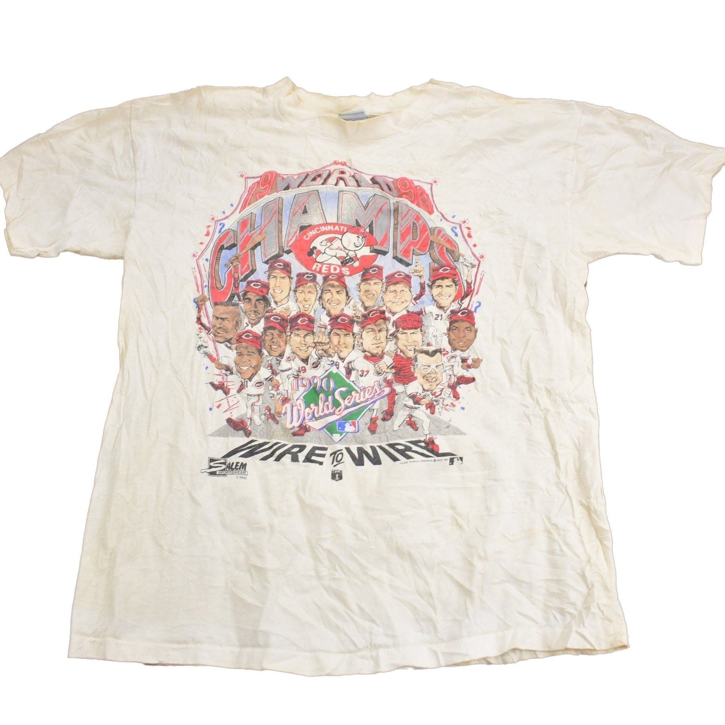 Proper Vintage Clothing > Gender Neutral Adult Clothing > Tops & Tees > T Shirts Vintage 1990 Cincinnati Reds Big Head World Series MLB Graphic T-Shirt / Single Stitch / MLB Baseball / 90s Streetwear/ Sportswear