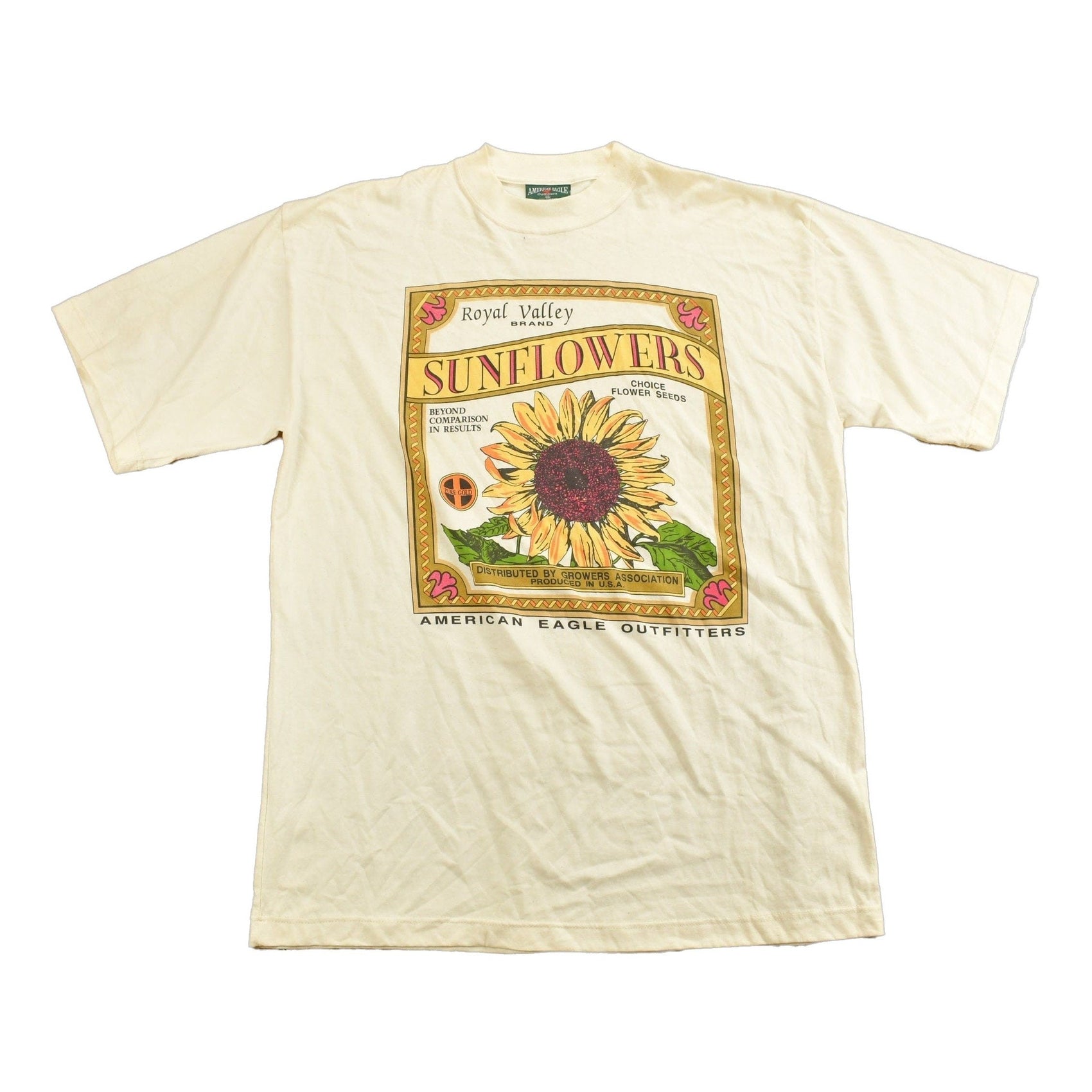 Proper Vintage Clothing > Gender Neutral Adult Clothing > Tops & Tees > T Shirts Vintage 1990s American Eagle Outfitters Sunflower Graphic T Shirt / Vintage T Shirt / Streetwear / Gardening Shirt / Floral Shirt