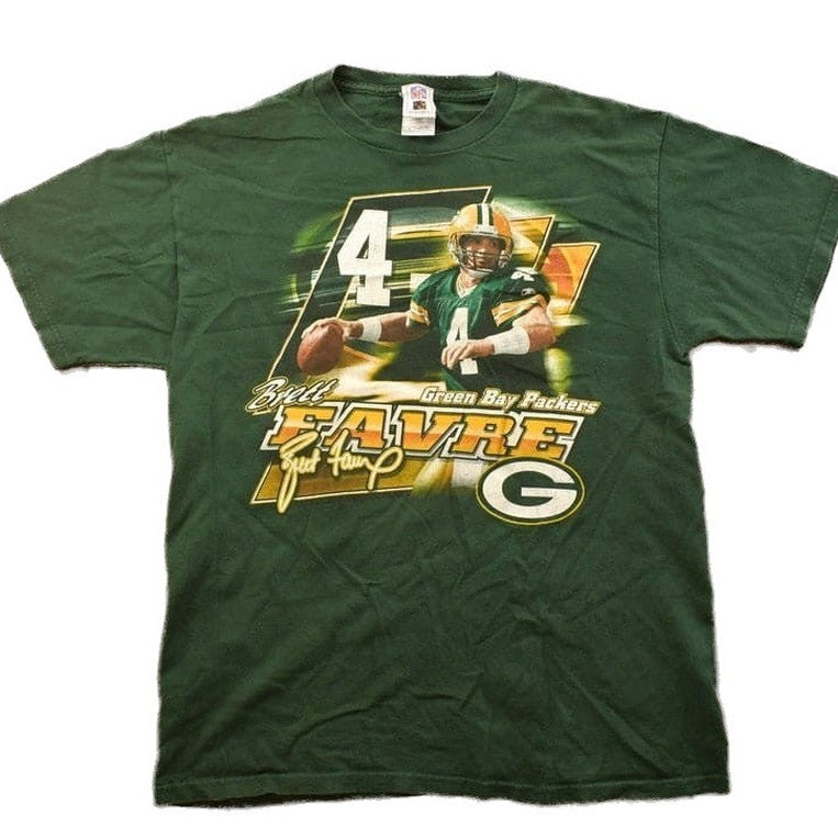 Proper Vintage Clothing > Gender Neutral Adult Clothing > Tops & Tees > T Shirts Vintage 1990s Brett Farve Green Bay Packers NFL Graphic T-Shirt / NFL / 90s Streetwear / Sportswear