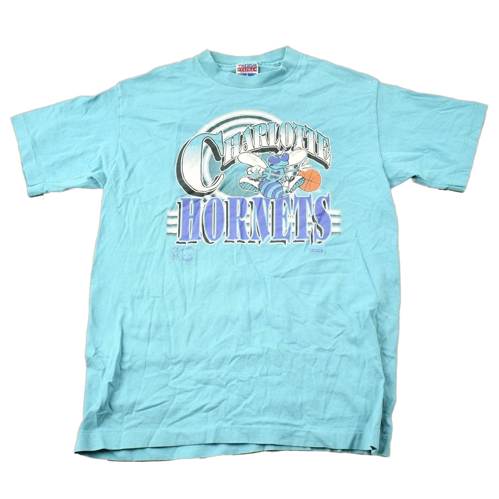 Proper Vintage Clothing > Gender Neutral Adult Clothing > Tops & Tees > T Shirts Vintage 1990s Charlotte Hornets NBA T-shirt / Single Stitch / Sportswear / Streetwear / Rare Sports Tee / Made In USA / Hornets Tee