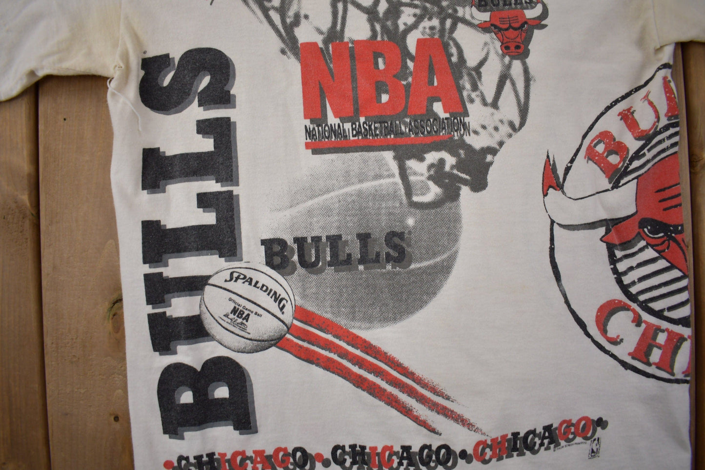 Proper Vintage Clothing > Gender Neutral Adult Clothing > Tops & Tees > T Shirts Vintage 1990s Chicago Bulls NBA Aerial Assault Graphic T-Shirt / Made In USA / Single Stitch / 90s Streetwear / Salem Sportswear