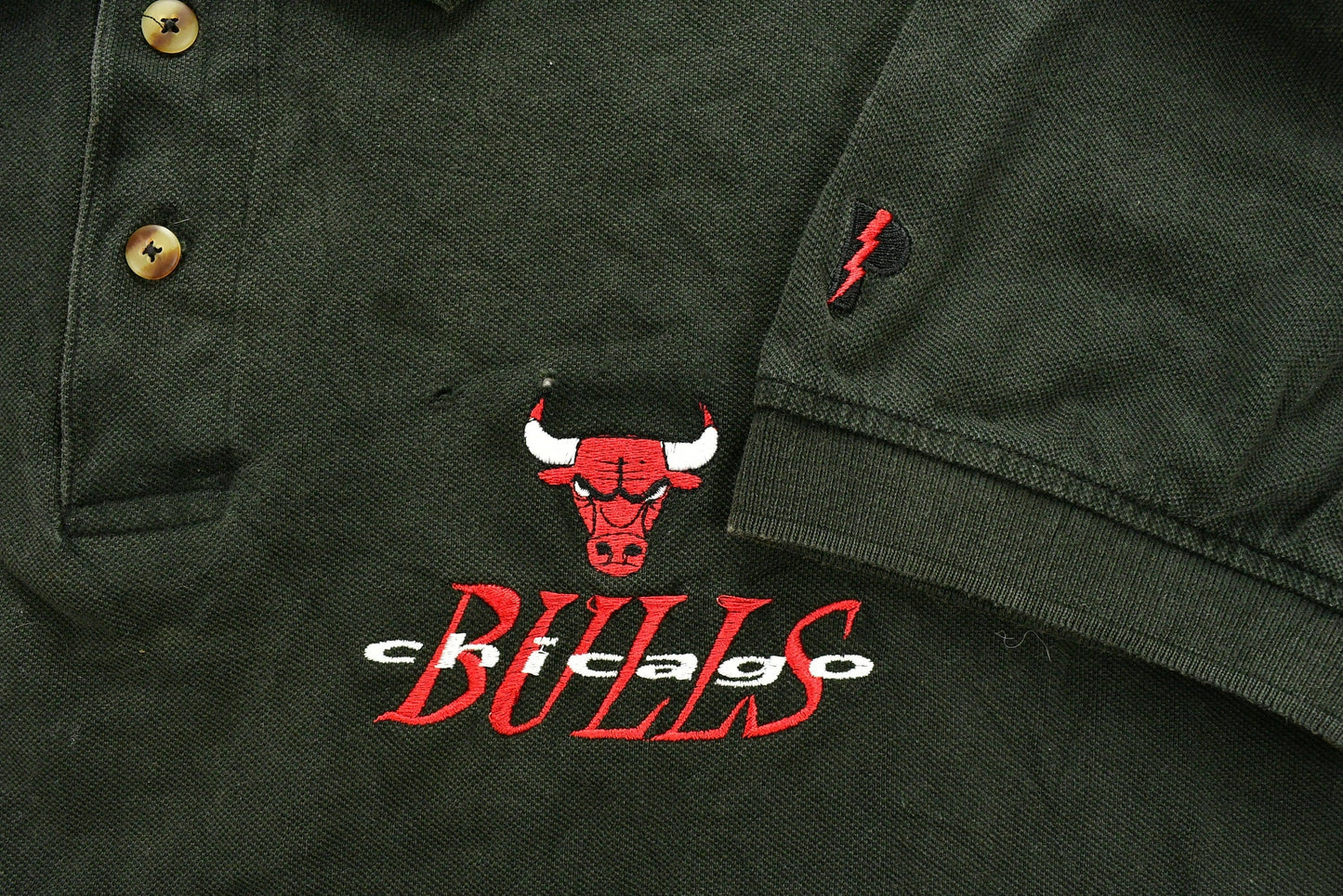 Proper Vintage Clothing > Gender Neutral Adult Clothing > Tops & Tees > T Shirts Vintage 1990s Chicago Bulls Pro Player Polo T-Shirt / Embroidered / NBA / Streetwear / Athleisure / Sportswear / Coach Shirt / Basketball