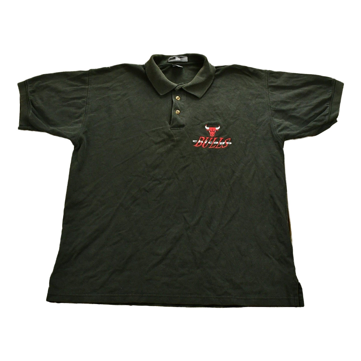 Proper Vintage Clothing > Gender Neutral Adult Clothing > Tops & Tees > T Shirts Vintage 1990s Chicago Bulls Pro Player Polo T-Shirt / Embroidered / NBA / Streetwear / Athleisure / Sportswear / Coach Shirt / Basketball