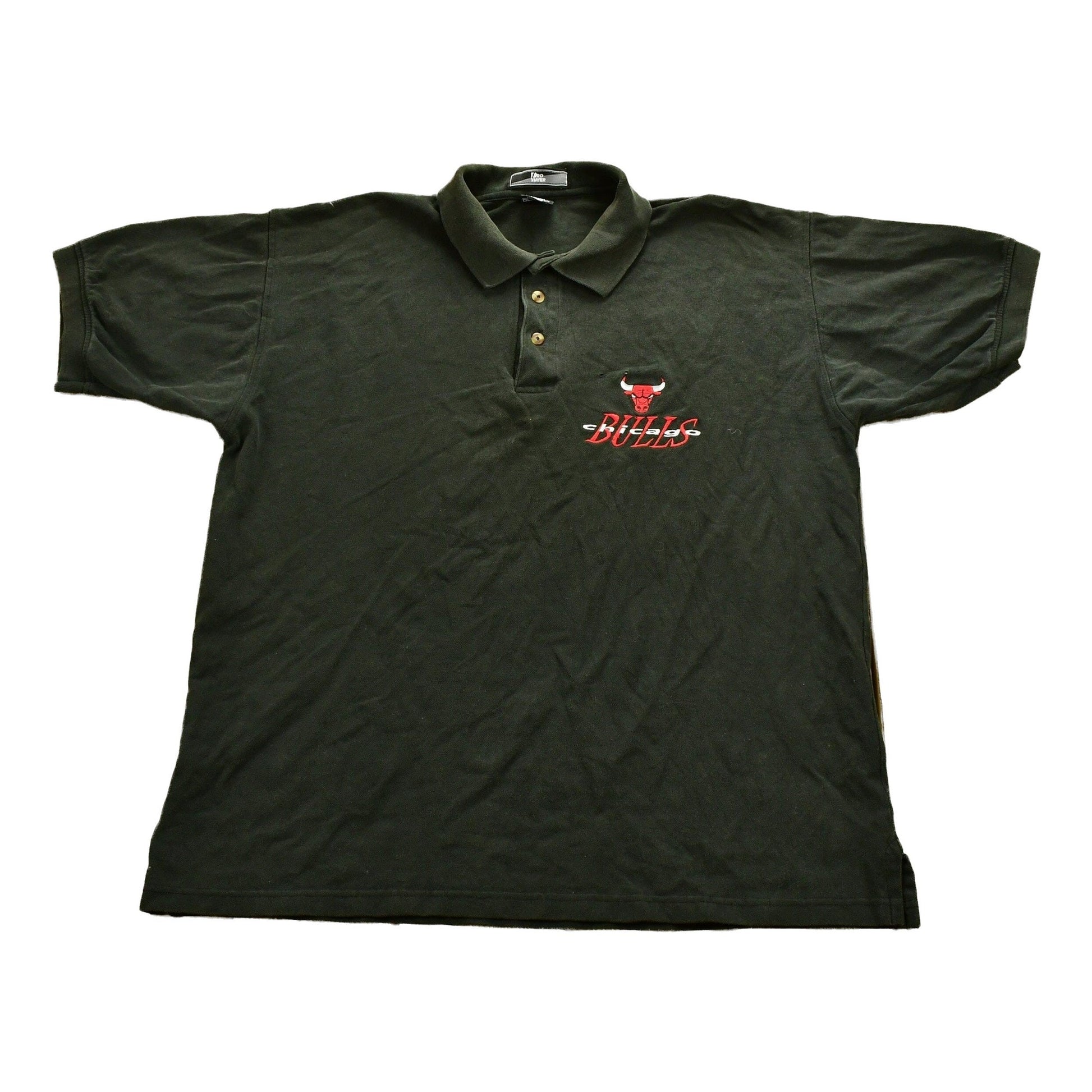 Proper Vintage Clothing > Gender Neutral Adult Clothing > Tops & Tees > T Shirts Vintage 1990s Chicago Bulls Pro Player Polo T-Shirt / Embroidered / NBA / Streetwear / Athleisure / Sportswear / Coach Shirt / Basketball