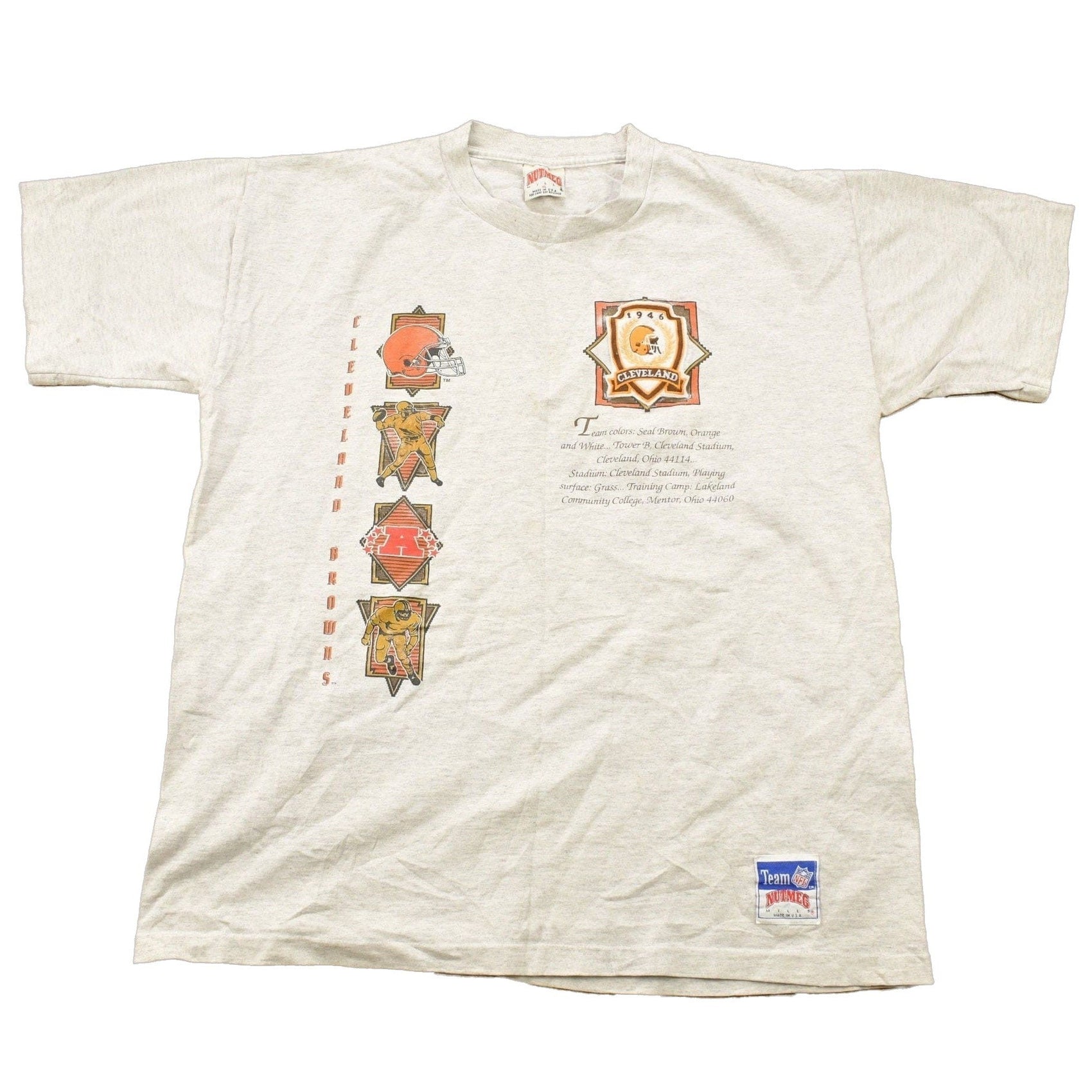 Proper Vintage Clothing > Gender Neutral Adult Clothing > Tops & Tees > T Shirts Vintage 1990s Cleveland Browns NFL Embroidered Nutmeg T-Shirt / Made In USA / Single Stitch / NFL / 90s Streetwear / Sportswear