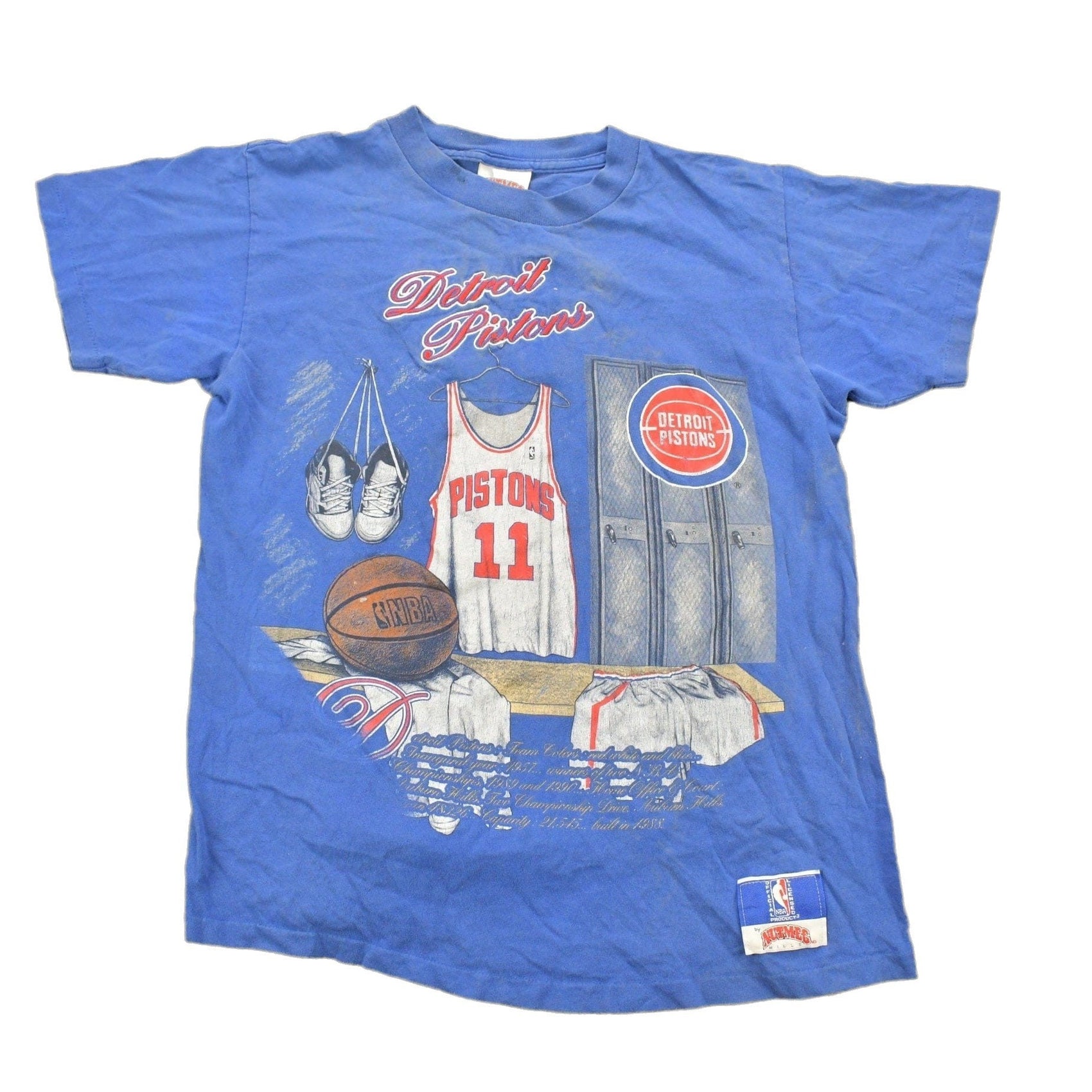 Proper Vintage Clothing > Gender Neutral Adult Clothing > Tops & Tees > T Shirts Vintage 1990s Detroit Pistons NBA Embroidered Graphic T-Shirt / Made In USA / Single Stitch / NBA Basketball / Nutmeg Sportswear