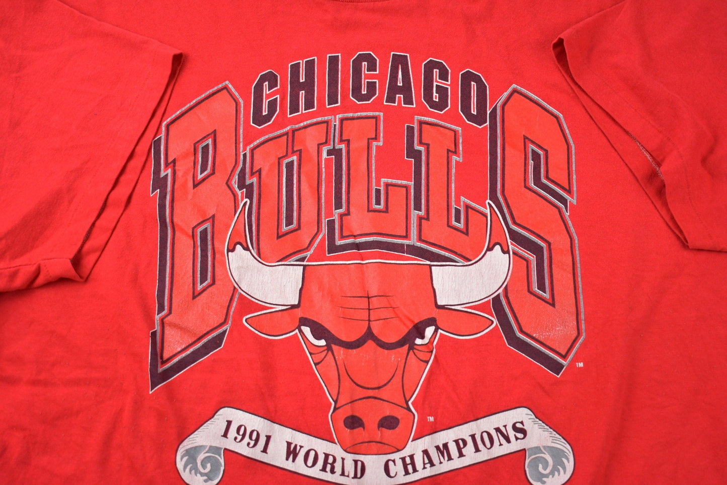 Proper Vintage Clothing > Gender Neutral Adult Clothing > Tops & Tees > T Shirts Vintage 1991 Chicago Bulls NBA World Champions Graphic T-Shirt / Streetwear / Retro Style / Single Stitch / Made In USA / 90s Jostens NBA