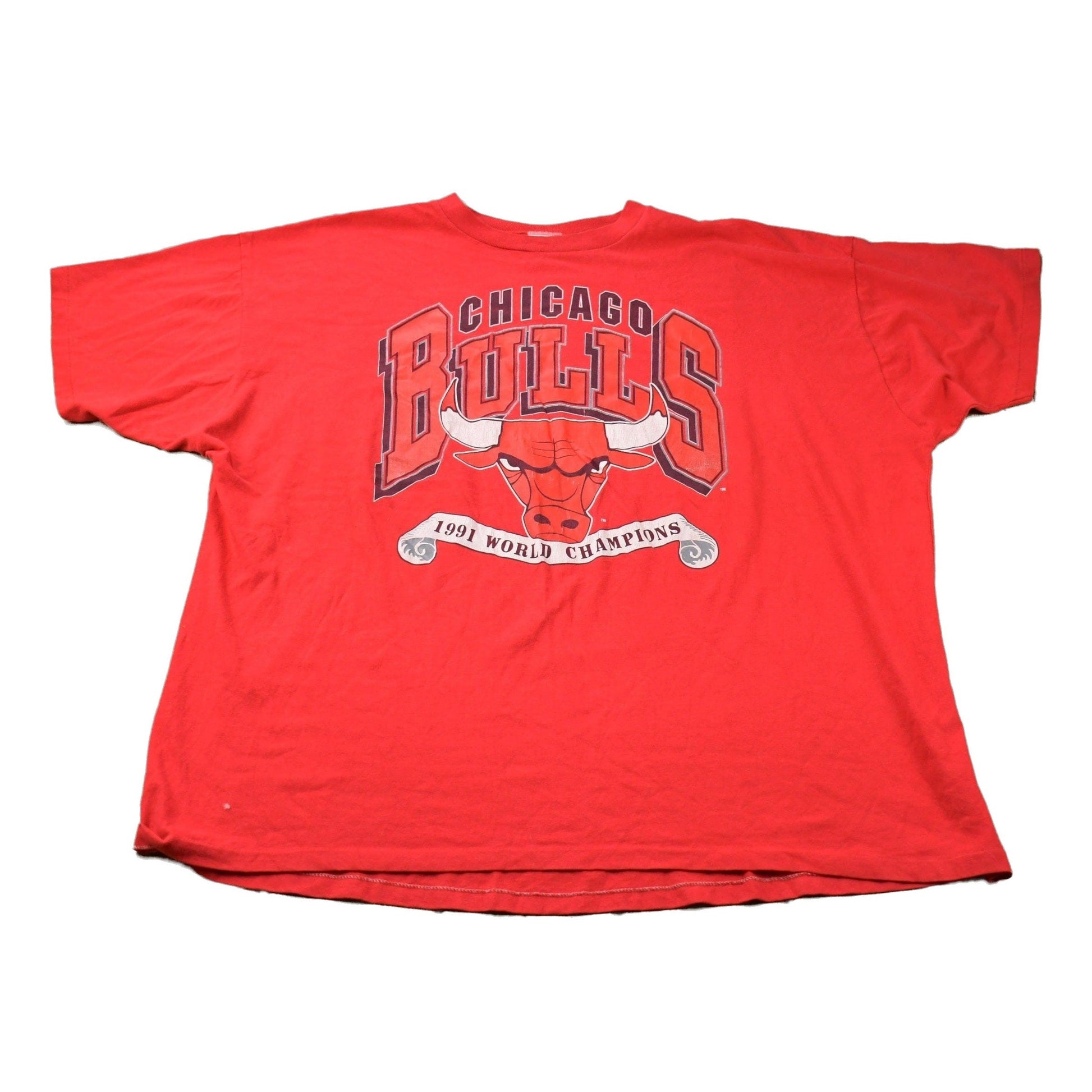Proper Vintage Clothing > Gender Neutral Adult Clothing > Tops & Tees > T Shirts Vintage 1991 Chicago Bulls NBA World Champions Graphic T-Shirt / Streetwear / Retro Style / Single Stitch / Made In USA / 90s Jostens NBA