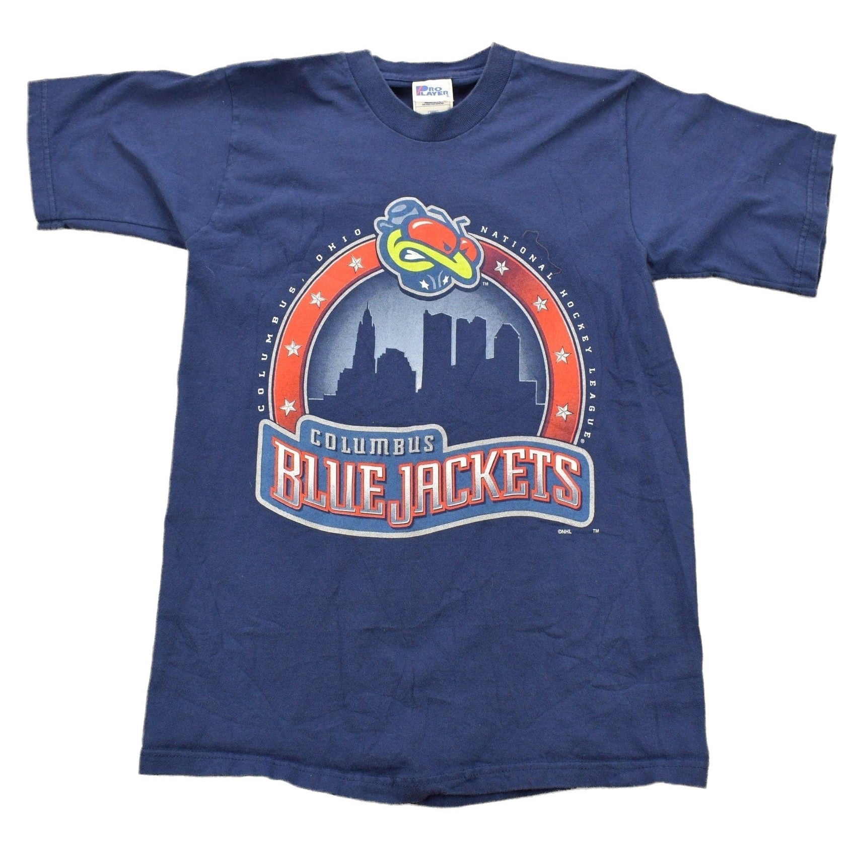 Proper Vintage Clothing > Gender Neutral Kids' Clothing > Tops & Tees Vintage 1990s Columbus Blue Jackets NHL Pro Player Youth Size Graphic T-Shirt / Streetwear / Retro Style / NHL Graphic / Made In USA