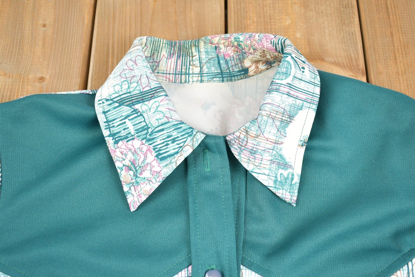 Proper Vintage Clothing > Men's Clothing > Shirts & Tees > Oxfords & Button Downs Vintage 1970s Abstract Floral Western Button Up Shirt / 1970s Button Up / Polyester Shirt / Funky Pattern / 70s