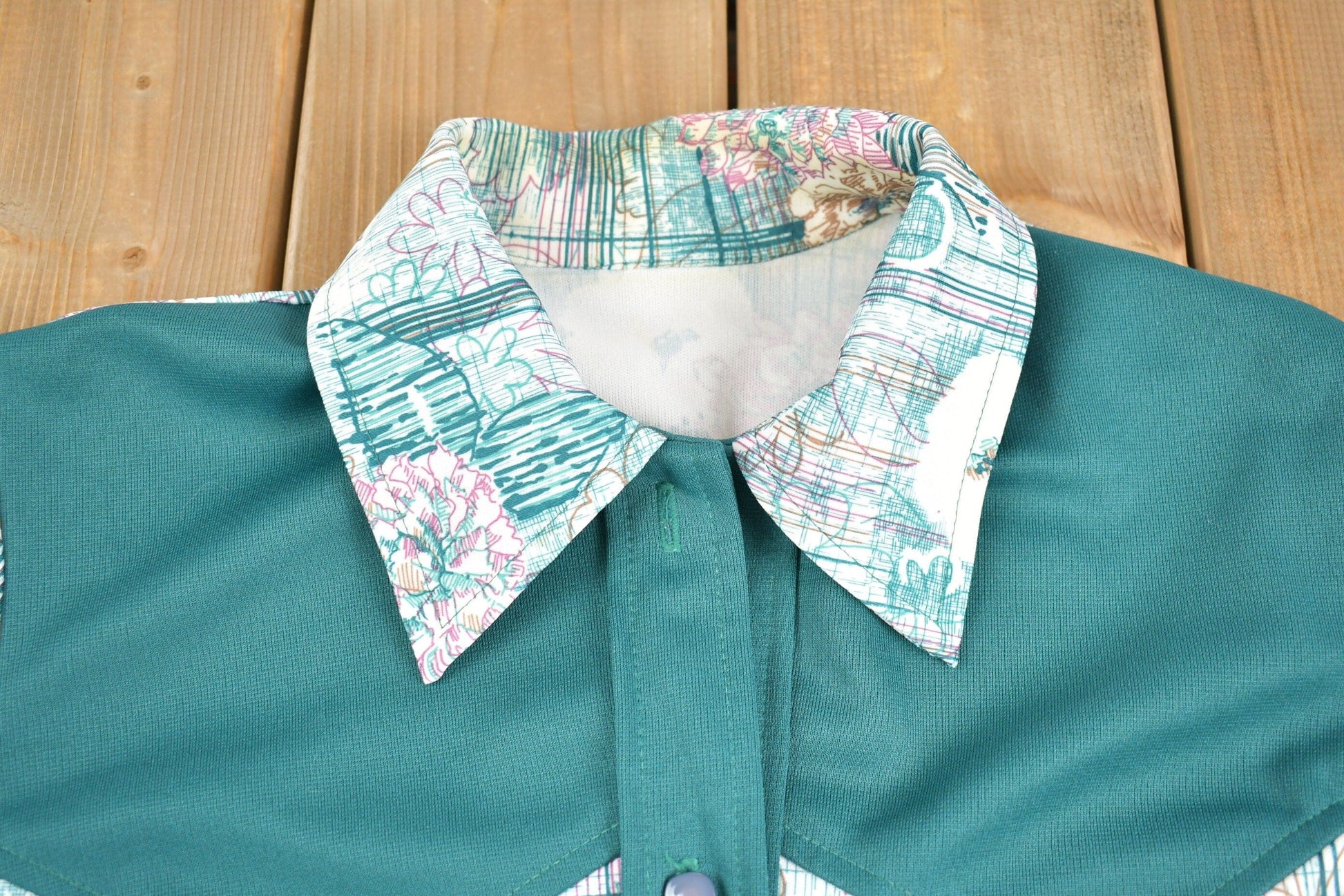 Proper Vintage Clothing > Men's Clothing > Shirts & Tees > Oxfords & Button Downs Vintage 1970s Abstract Floral Western Button Up Shirt / 1970s Button Up / Polyester Shirt / Funky Pattern / 70s