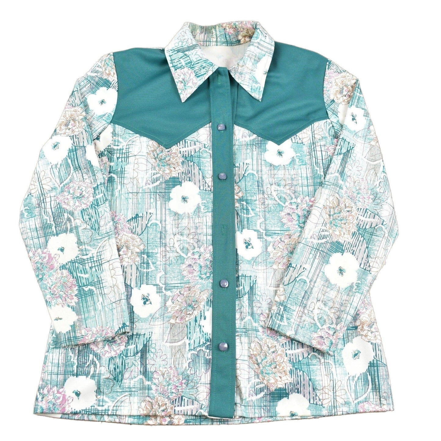 Proper Vintage Clothing > Men's Clothing > Shirts & Tees > Oxfords & Button Downs Vintage 1970s Abstract Floral Western Button Up Shirt / 1970s Button Up / Polyester Shirt / Funky Pattern / 70s