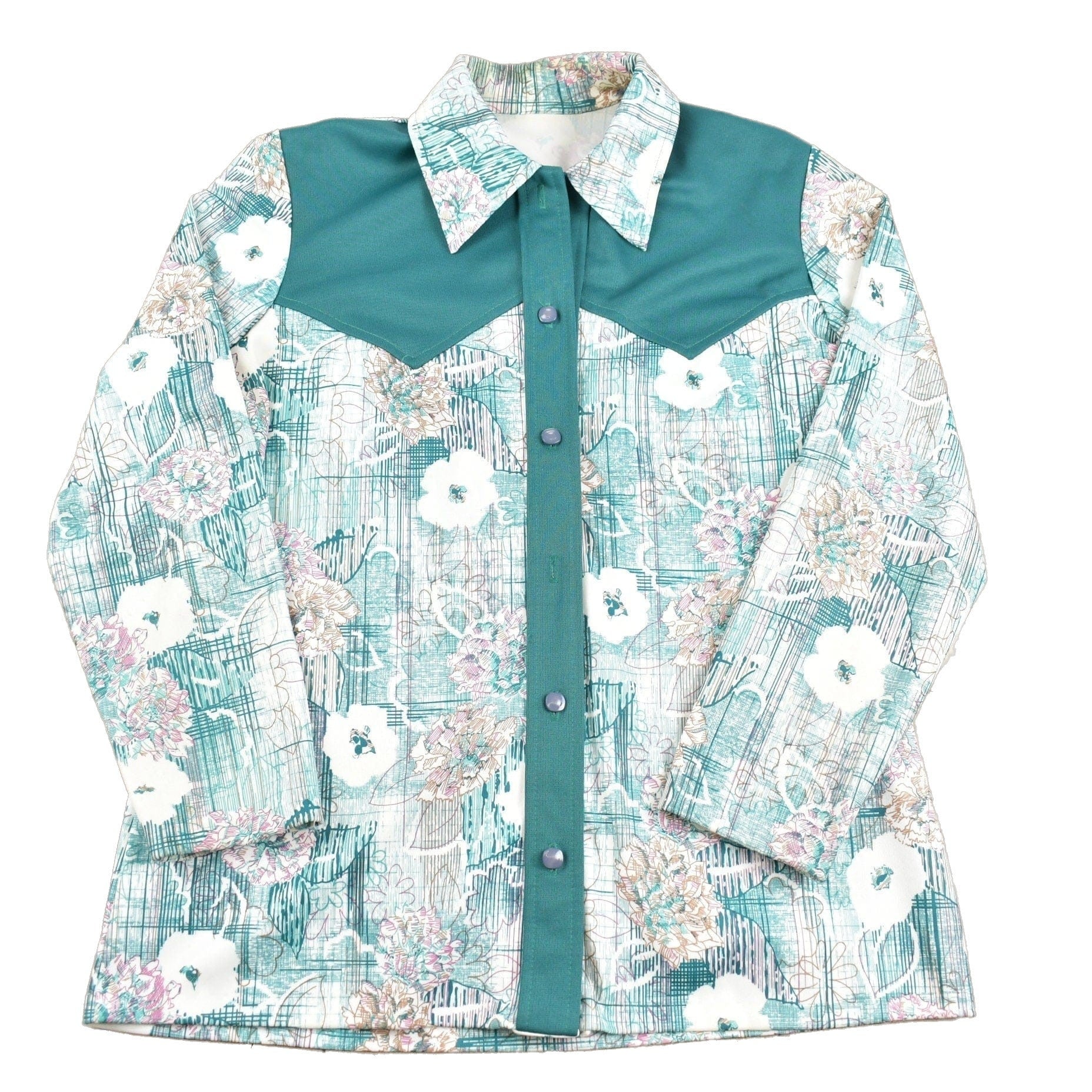 Proper Vintage Clothing > Men's Clothing > Shirts & Tees > Oxfords & Button Downs Vintage 1970s Abstract Floral Western Button Up Shirt / 1970s Button Up / Polyester Shirt / Funky Pattern / 70s