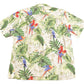 Proper Vintage Clothing > Men's Clothing > Shirts & Tees > Oxfords & Button Downs Vintage 1980s All Over Print Hawaiian Button Up Shirt / Camp Collar / Floral Print / Beachwear / Parrots / Resort Wear / All Over Print