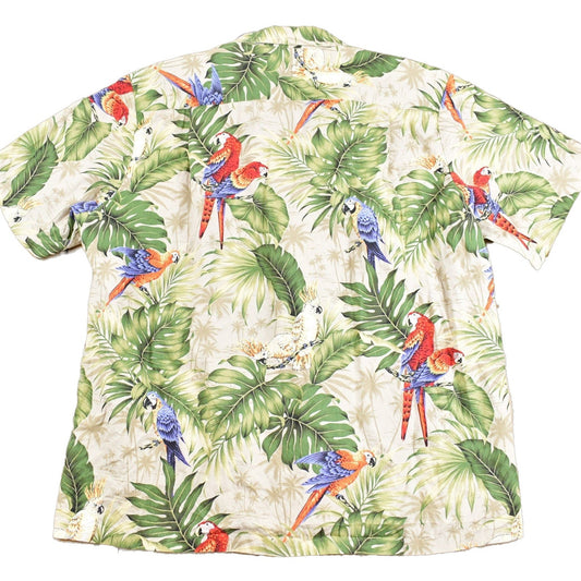 Proper Vintage Clothing > Men's Clothing > Shirts & Tees > Oxfords & Button Downs Vintage 1980s All Over Print Hawaiian Button Up Shirt / Camp Collar / Floral Print / Beachwear / Parrots / Resort Wear / All Over Print