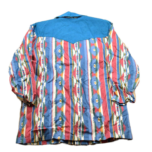 Proper Vintage Clothing > Men's Clothing > Shirts & Tees > Oxfords & Button Downs Vintage 1980s Aztec Pattern Button Up Blazer Shirt / Patterned Blazer / Colourful Blazer / Semi Formal / Casual Wear / Made In USA / Flannel