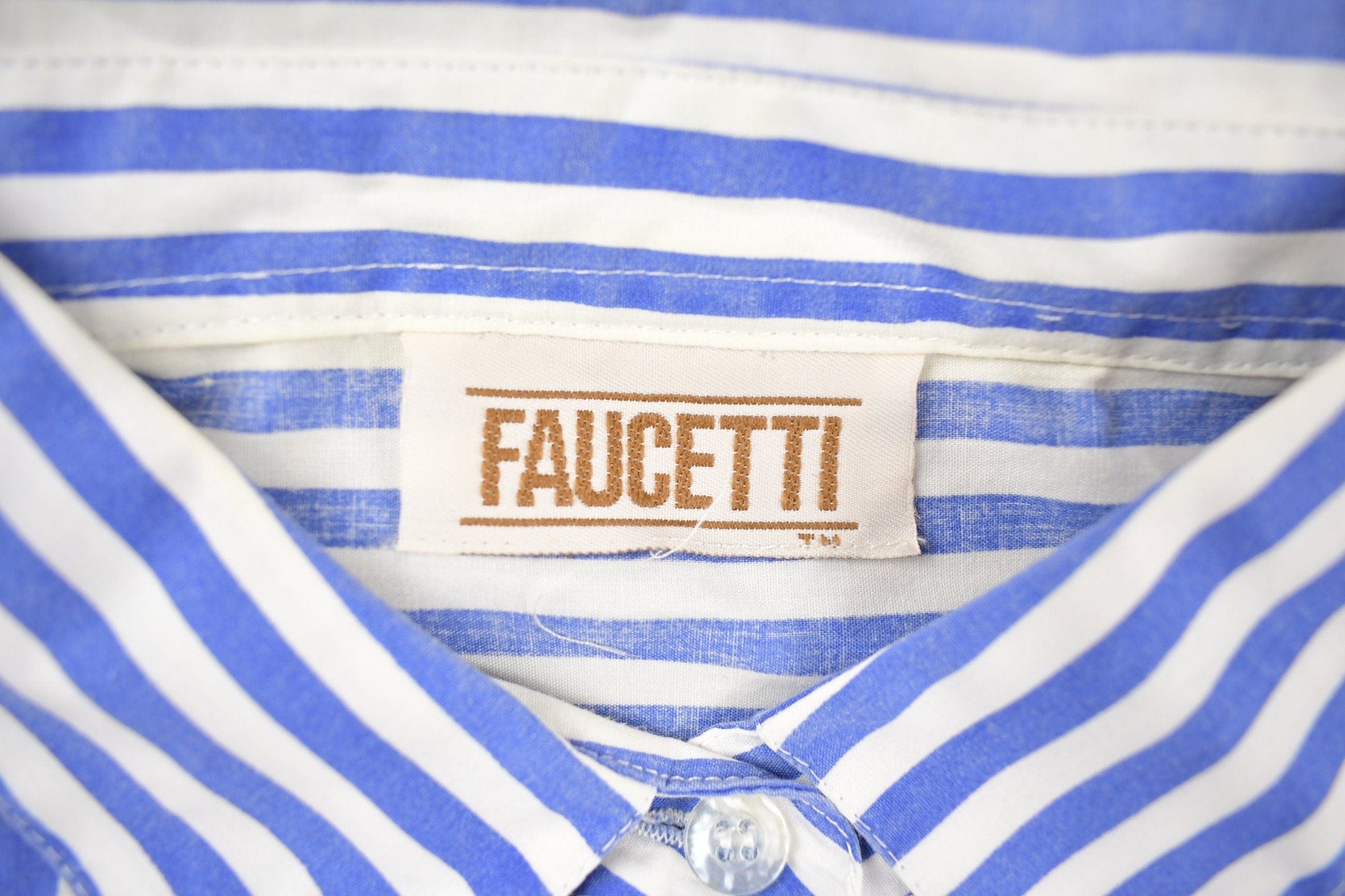 Proper Vintage Clothing > Men's Clothing > Shirts & Tees > Oxfords & Button Downs Vintage 1980s Faucetti Striped Button Up Shirt / Dress Shirt / 80s Button Up / Short Sleeve / Pocket Shirt