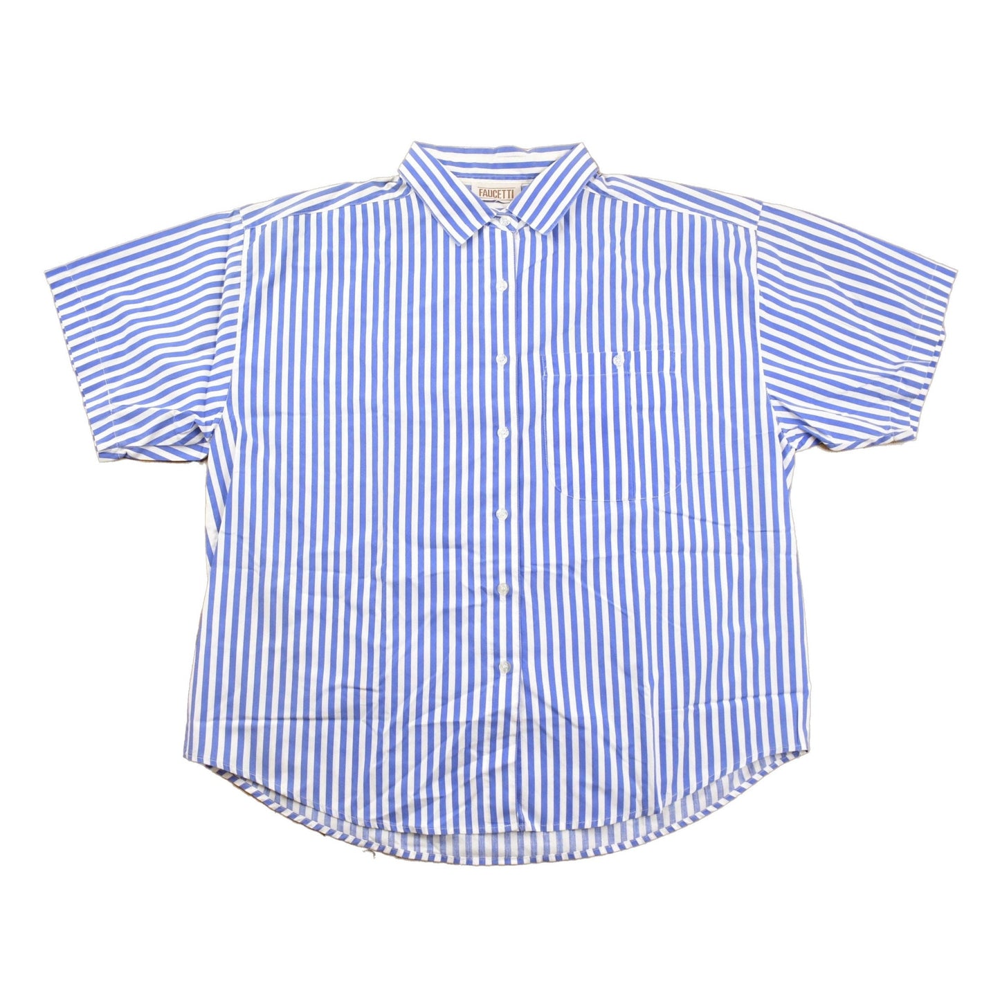 Proper Vintage Clothing > Men's Clothing > Shirts & Tees > Oxfords & Button Downs Vintage 1980s Faucetti Striped Button Up Shirt / Dress Shirt / 80s Button Up / Short Sleeve / Pocket Shirt