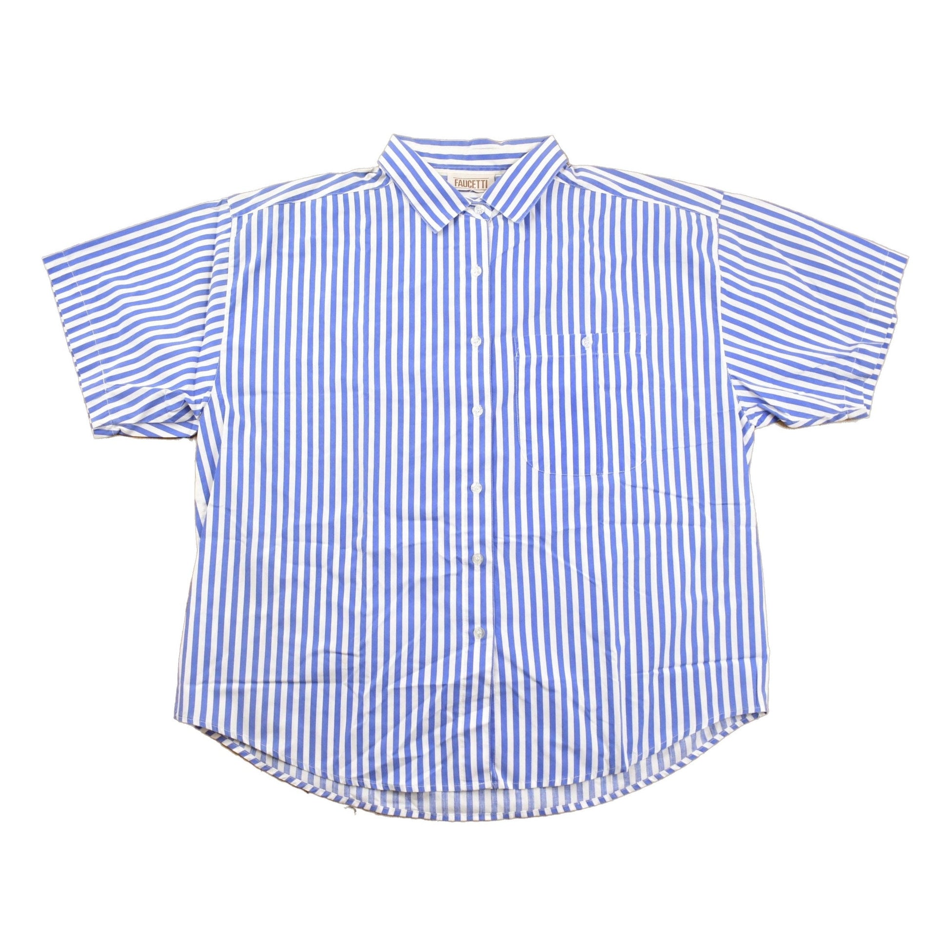 Proper Vintage Clothing > Men's Clothing > Shirts & Tees > Oxfords & Button Downs Vintage 1980s Faucetti Striped Button Up Shirt / Dress Shirt / 80s Button Up / Short Sleeve / Pocket Shirt