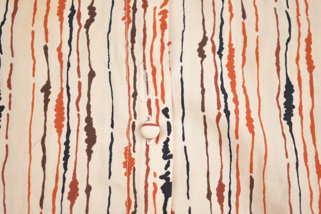 Proper Vintage Clothing > Men's Clothing > Shirts & Tees > Oxfords & Button Downs Vintage 1980s Ruffle Collar Button Up Shirt / 1980s Button Up / Ruffle Button Up / Abstract Pattern Shirt / Made in USA