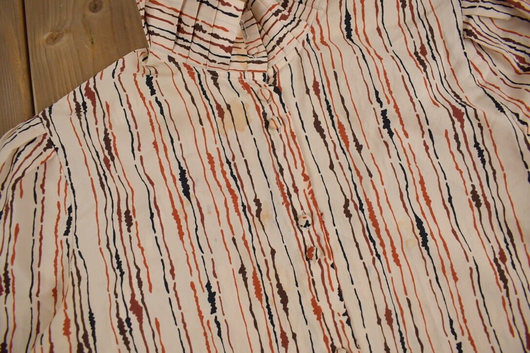 Proper Vintage Clothing > Men's Clothing > Shirts & Tees > Oxfords & Button Downs Vintage 1980s Ruffle Collar Button Up Shirt / 1980s Button Up / Ruffle Button Up / Abstract Pattern Shirt / Made in USA