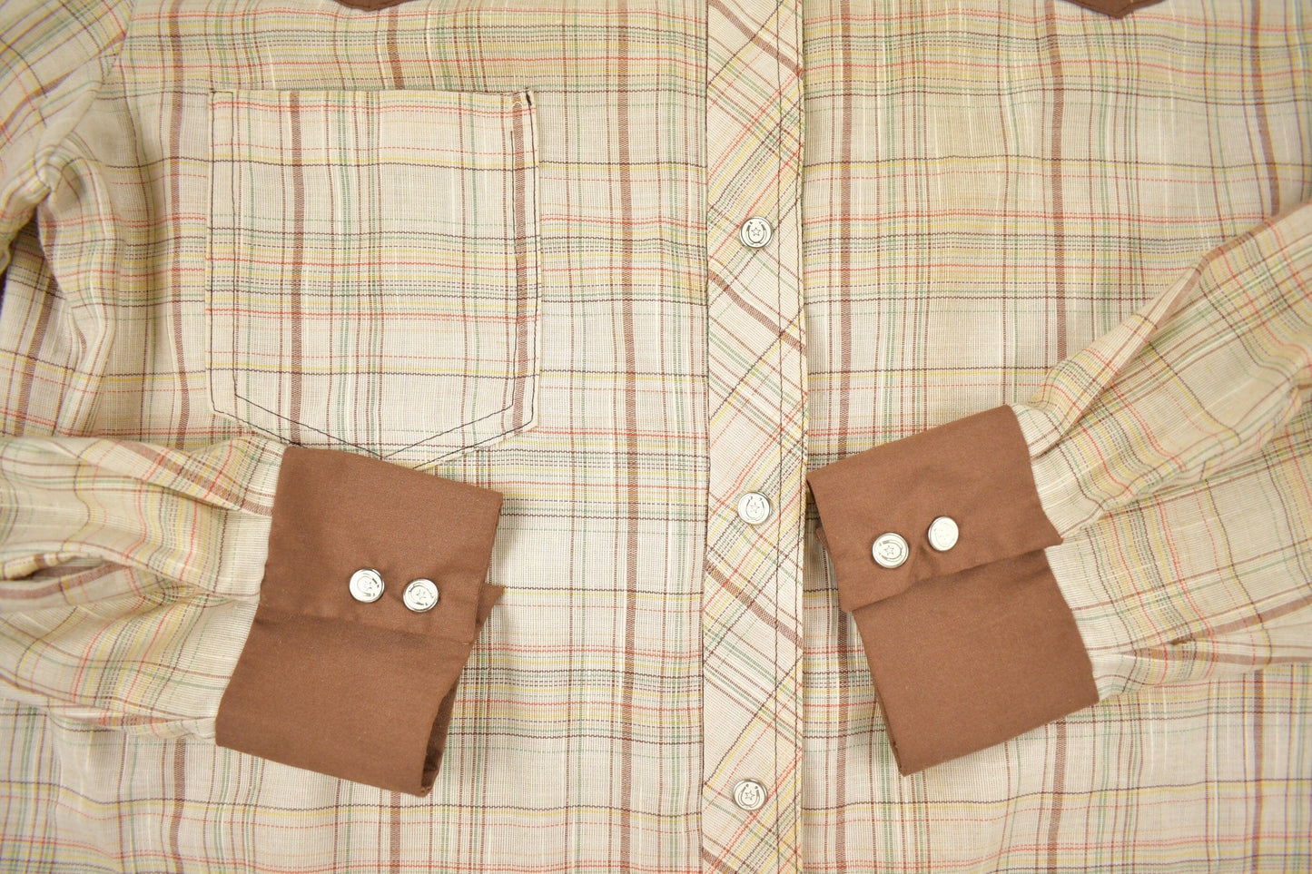 Proper Vintage Clothing > Men's Clothing > Shirts & Tees > Oxfords & Button Downs Vintage 1980s Western Style Plaid Button Up Shirt / Rodeo Shirt / Cowboy Shirt / Made In USA / Flannel Shirt / Snap Button