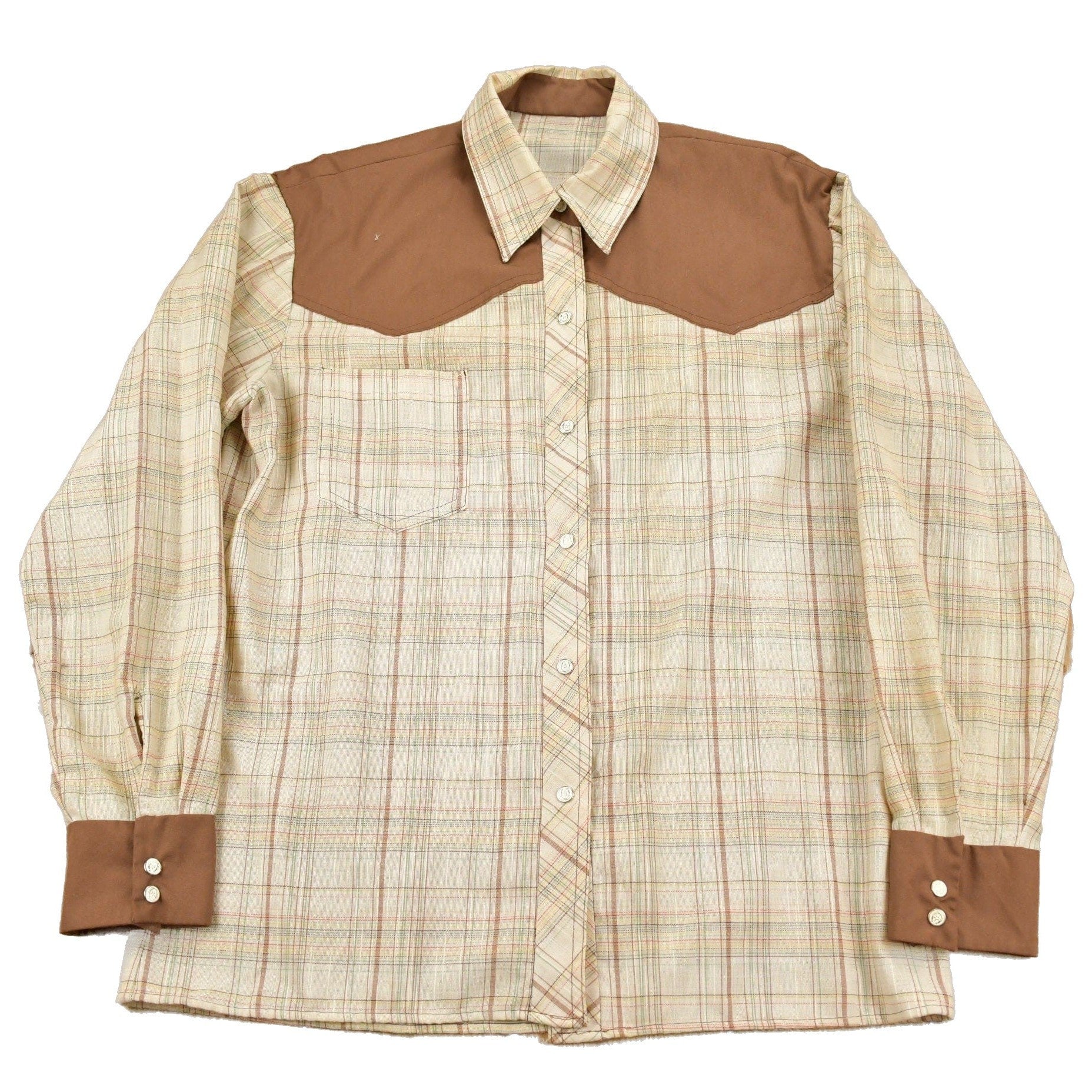 Proper Vintage Clothing > Men's Clothing > Shirts & Tees > Oxfords & Button Downs Vintage 1980s Western Style Plaid Button Up Shirt / Rodeo Shirt / Cowboy Shirt / Made In USA / Flannel Shirt / Snap Button