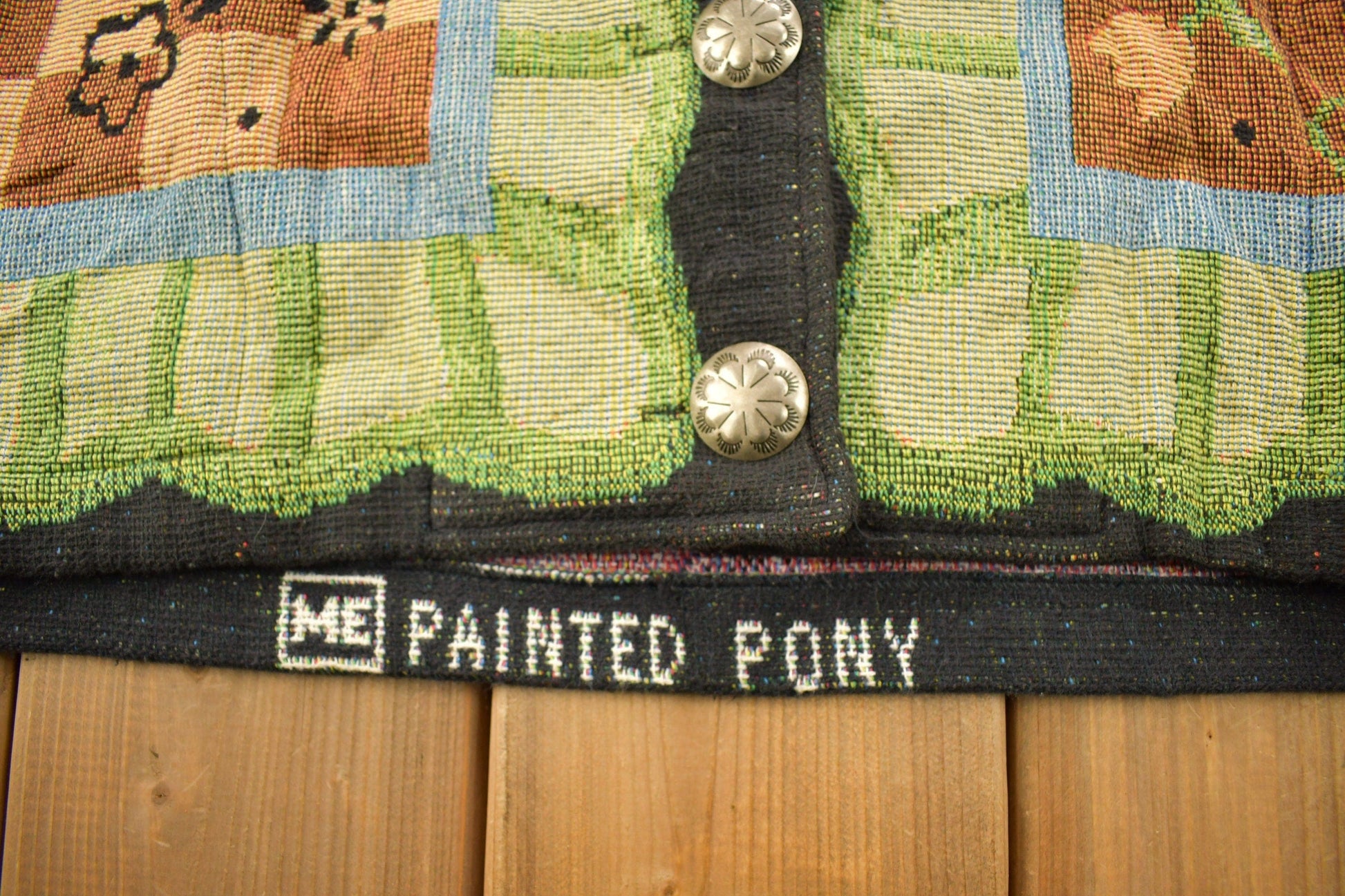 Proper Vintage Clothing > Men's Clothing > Shirts & Tees > Oxfords & Button Downs Vintage 1990s Abstract Patchwork Button Up Sweater / 1990s Button Up / Painted Pony / Abstract Shirt / Paisley Pattern