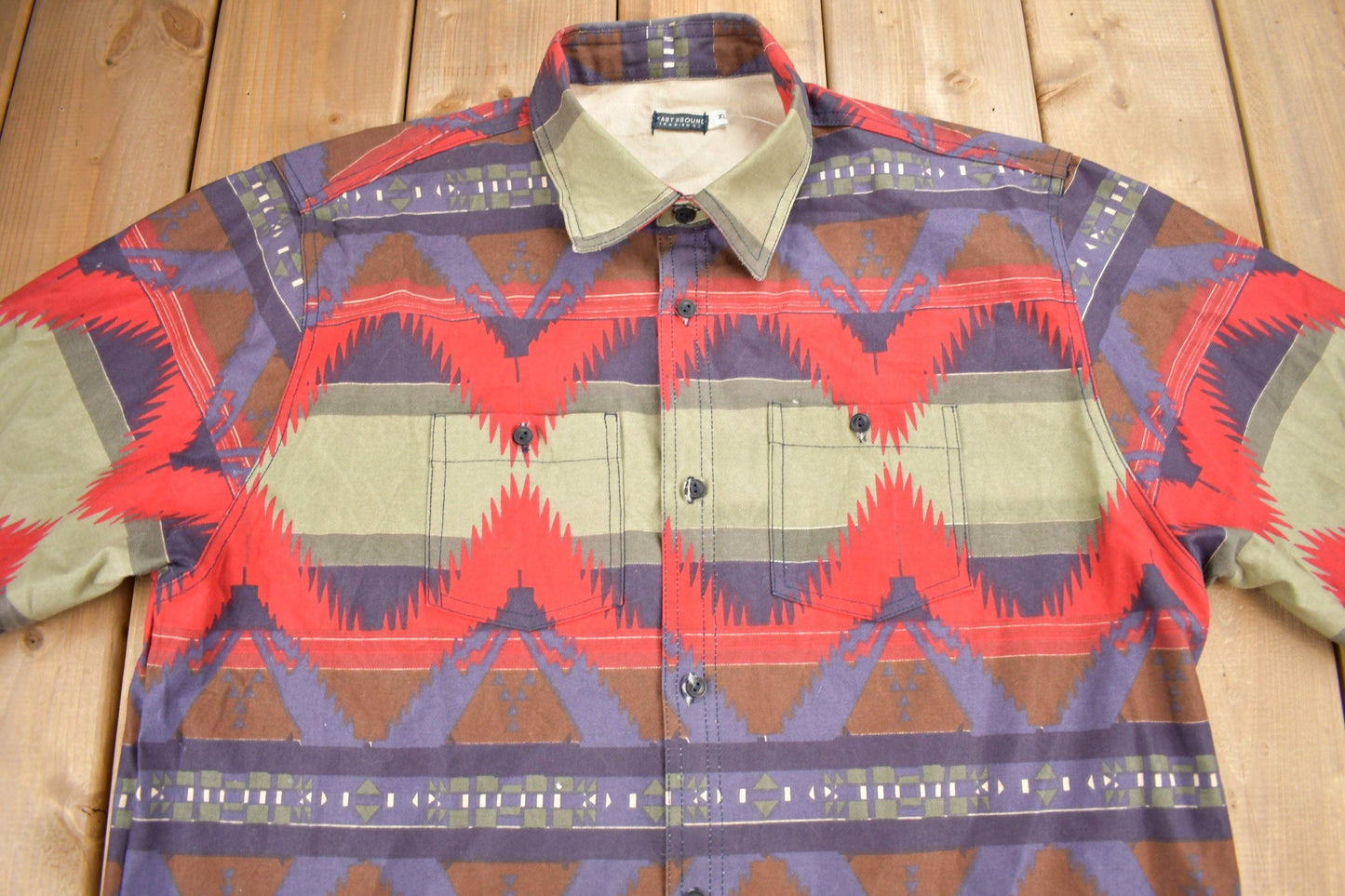 Proper Vintage Clothing > Men's Clothing > Shirts & Tees > Oxfords & Button Downs Vintage 1990s Earthbound Trading Co Aztec Pattern Button Up Shirt Heavy Weight / Vintage Cowboy Shirt / Rodeo Shirt / South Western