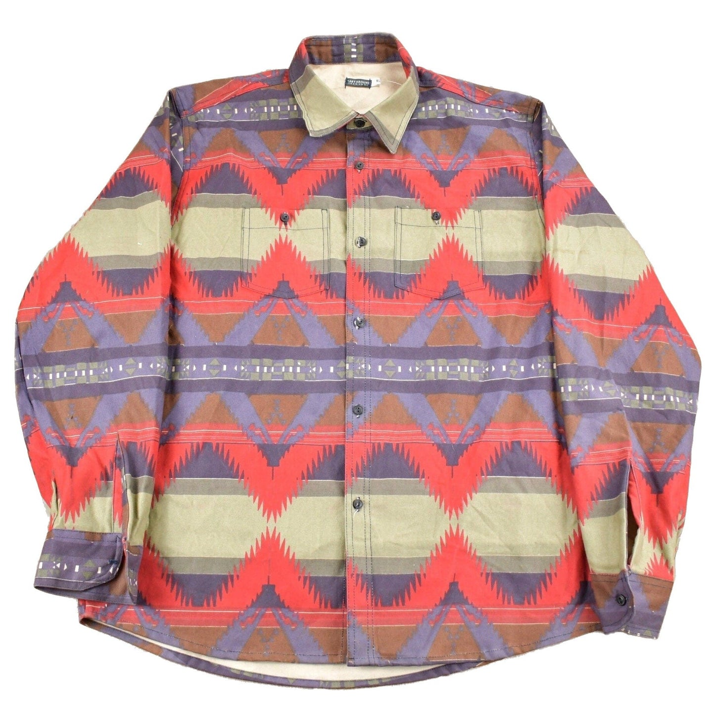 Proper Vintage Clothing > Men's Clothing > Shirts & Tees > Oxfords & Button Downs Vintage 1990s Earthbound Trading Co Aztec Pattern Button Up Shirt Heavy Weight / Vintage Cowboy Shirt / Rodeo Shirt / South Western