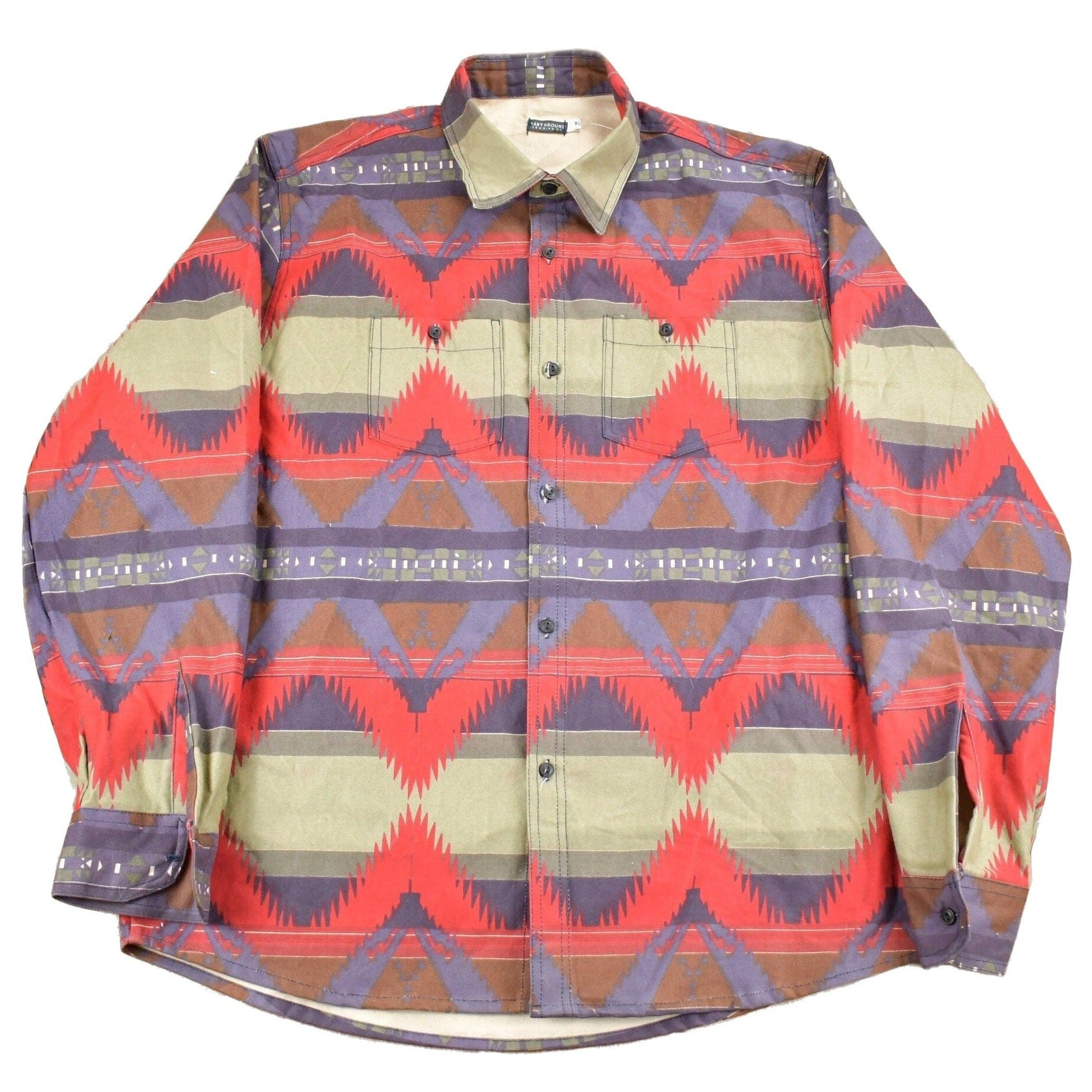 Proper Vintage Clothing > Men's Clothing > Shirts & Tees > Oxfords & Button Downs Vintage 1990s Earthbound Trading Co Aztec Pattern Button Up Shirt Heavy Weight / Vintage Cowboy Shirt / Rodeo Shirt / South Western