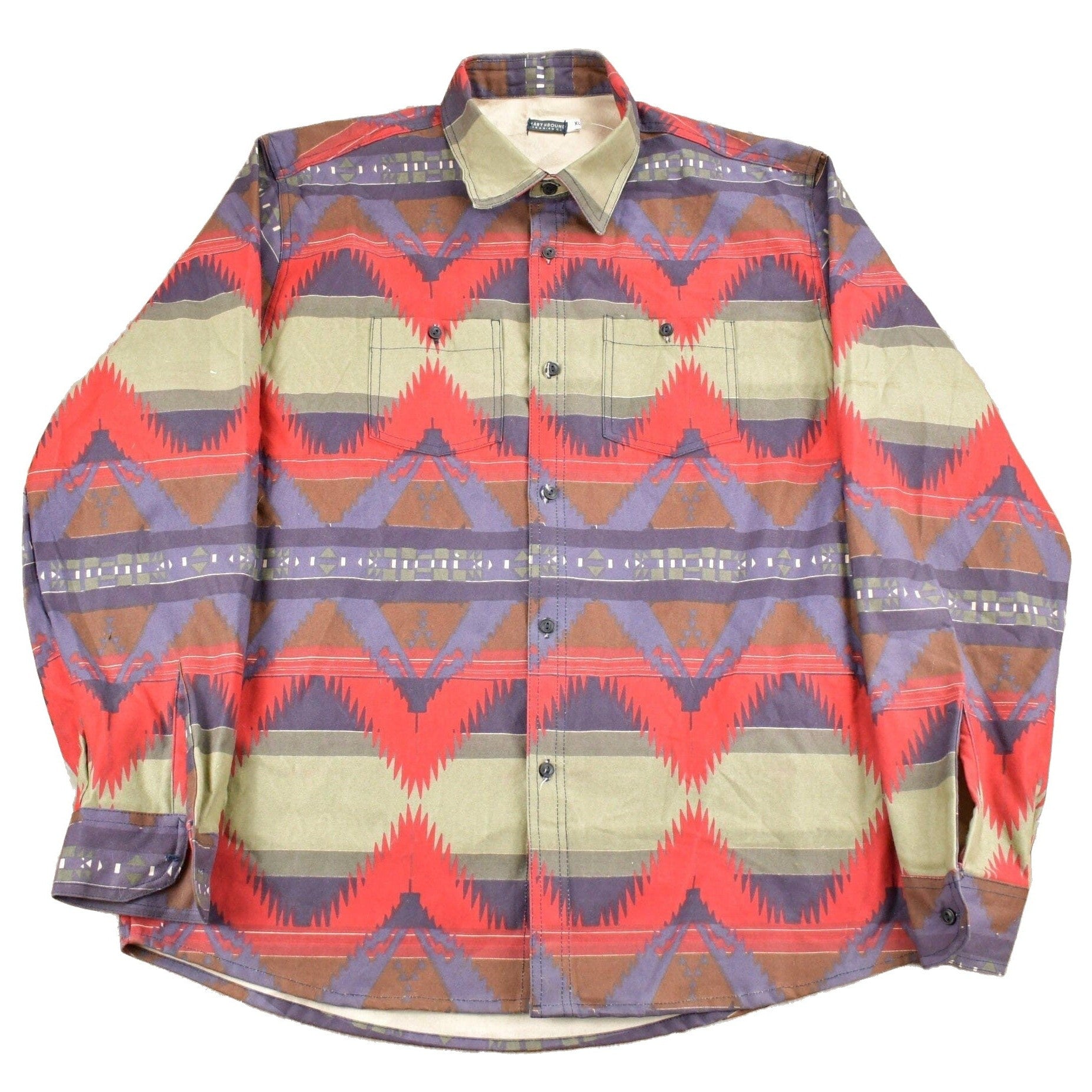 Proper Vintage Clothing > Men's Clothing > Shirts & Tees > Oxfords & Button Downs Vintage 1990s Earthbound Trading Co Aztec Pattern Button Up Shirt Heavy Weight / Vintage Cowboy Shirt / Rodeo Shirt / South Western