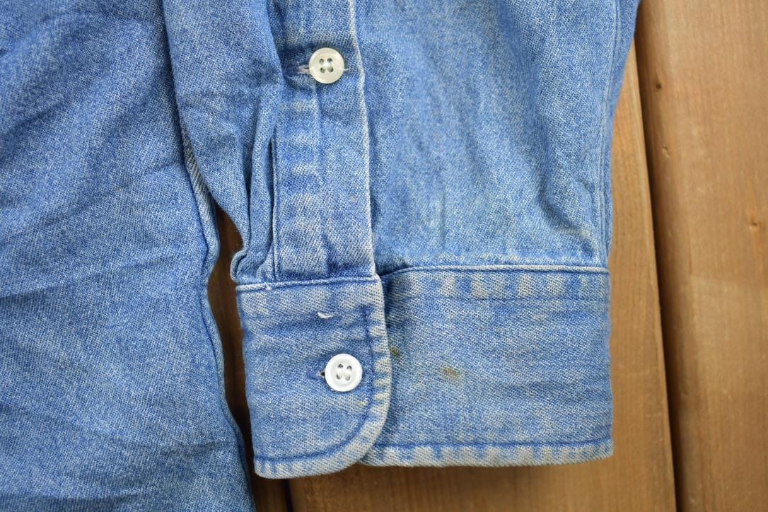 Proper Vintage Clothing > Men's Clothing > Shirts & Tees > Oxfords & Button Downs Vintage 1990s Polo Ralph Lauren Small Pony Denim Button Up Shirt / 1990s Polo Button Up / Vintage Flannel / Workwear / Jean Polo Shirt
