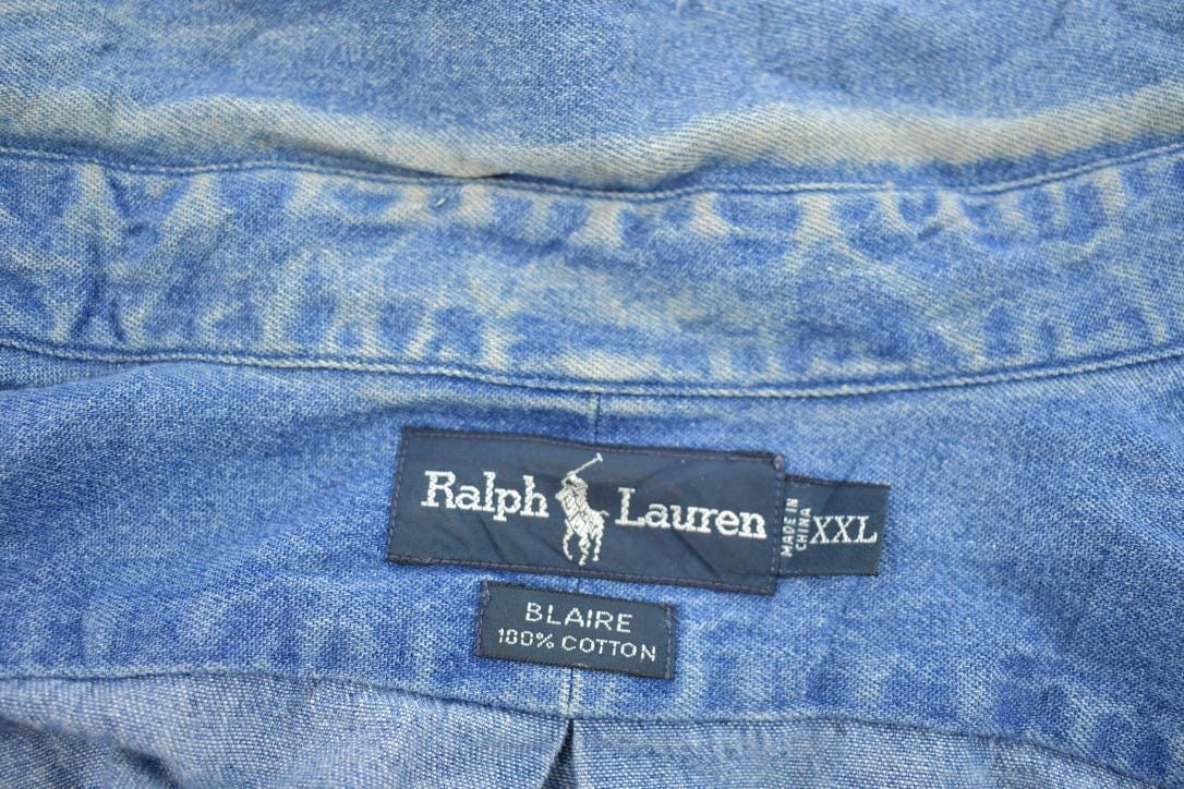 Proper Vintage Clothing > Men's Clothing > Shirts & Tees > Oxfords & Button Downs Vintage 1990s Polo Ralph Lauren Small Pony Denim Button Up Shirt / 1990s Polo Button Up / Vintage Flannel / Workwear / Jean Polo Shirt