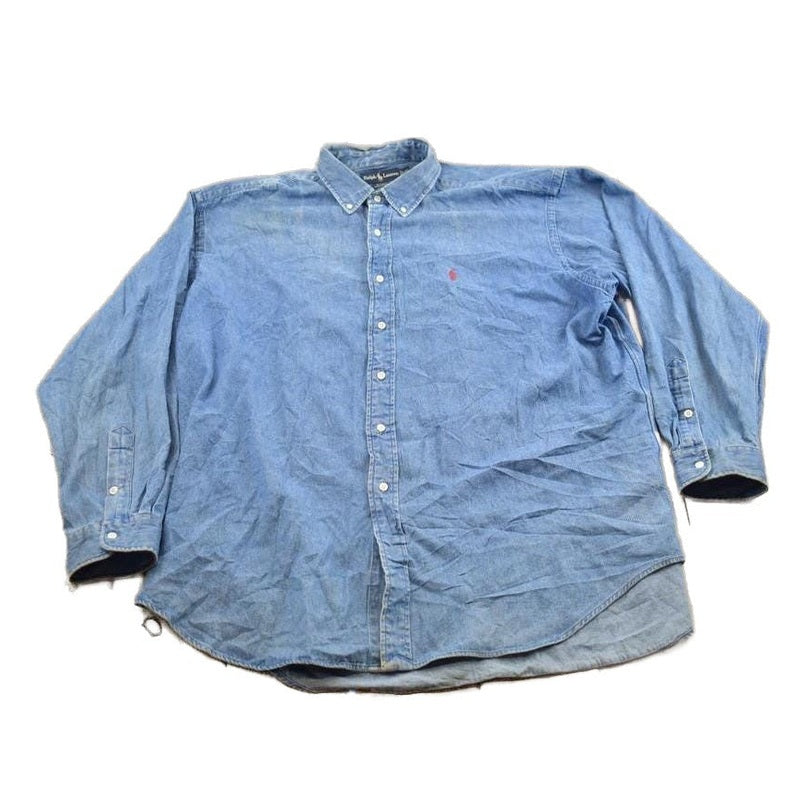 Proper Vintage Clothing > Men's Clothing > Shirts & Tees > Oxfords & Button Downs Vintage 1990s Polo Ralph Lauren Small Pony Denim Button Up Shirt / 1990s Polo Button Up / Vintage Flannel / Workwear / Jean Polo Shirt