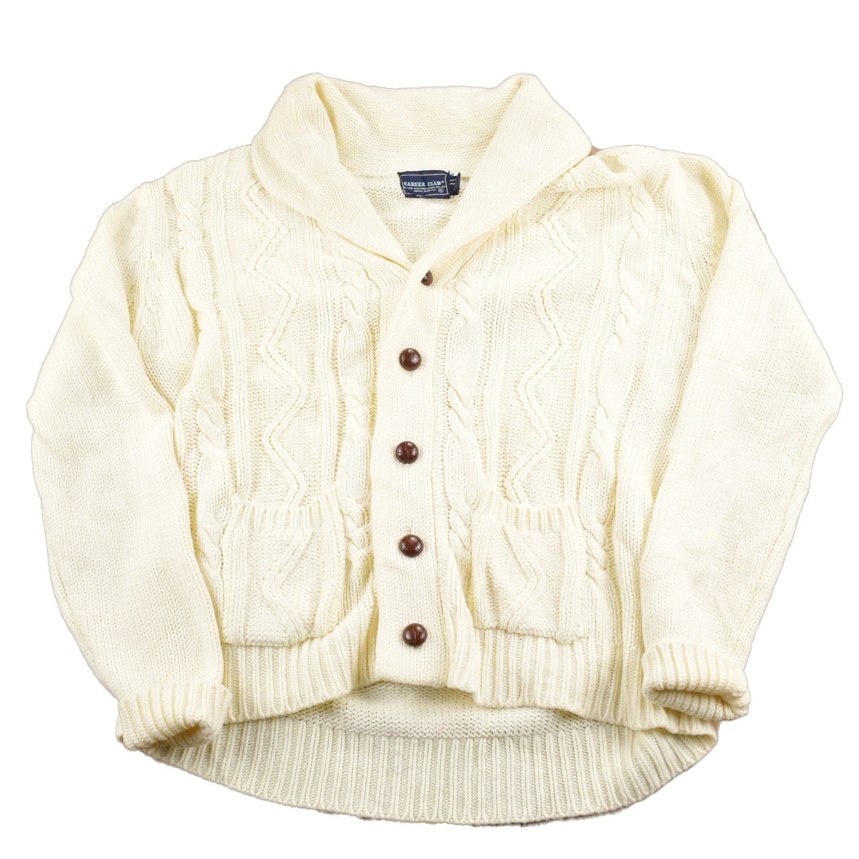 Proper Vintage Clothing > Men's Clothing > Sweaters > Cardigans Vintage 1980s Career Club Cable Knitted Cardigan Sweater / Vintage Cardigan / Button Up / Abstract Pattern / 100% Acrylic