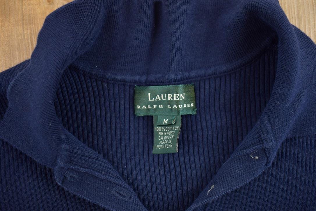 Proper Vintage Clothing > Women's Clothing > Hoodies & Sweatshirts > Sweatshirts Vintage 1990's Lauren Ralph Lauren Knitted Sweater / Vintage / Pattern Sweater / Collared / Pullover Sweatshirt / Quarter Button
